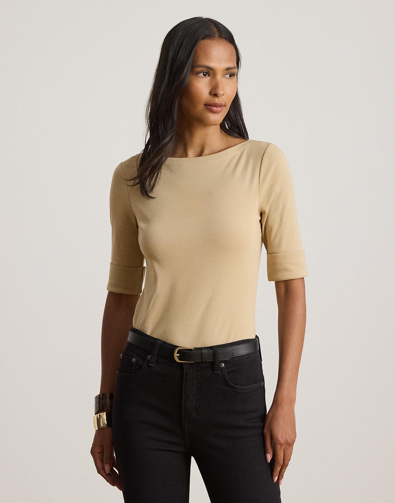 Stretch Cotton Boatneck Tee