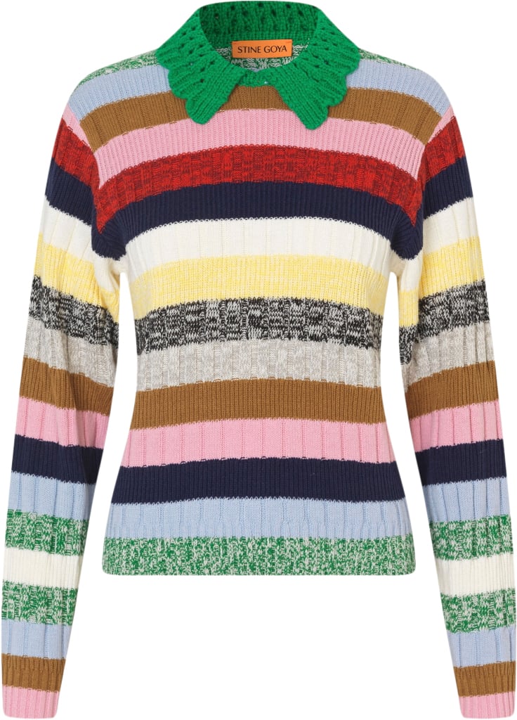 2386 Cotton Mix / Crochet Cotton, Mix Stripe Polo Collar Swe