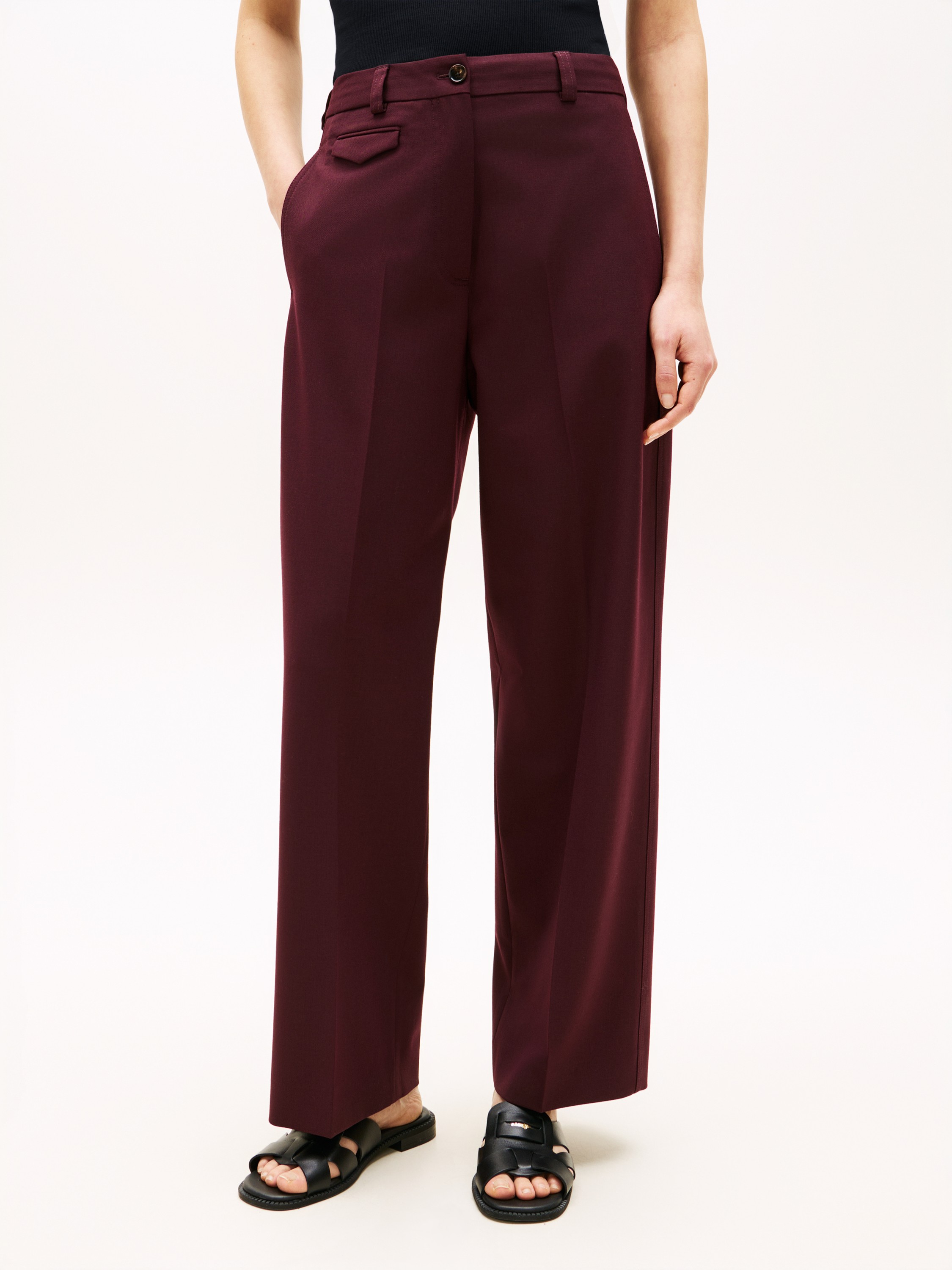Wool Blend Loose Straight Leg Trousers