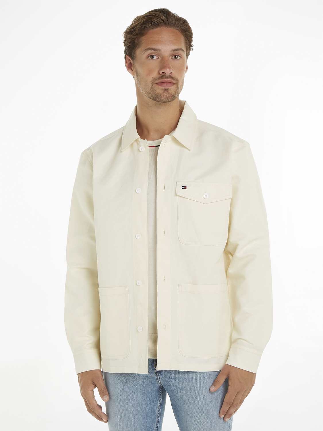 Linen Shirt Jacket Tommy Hilfiger M Calico Til Mænd