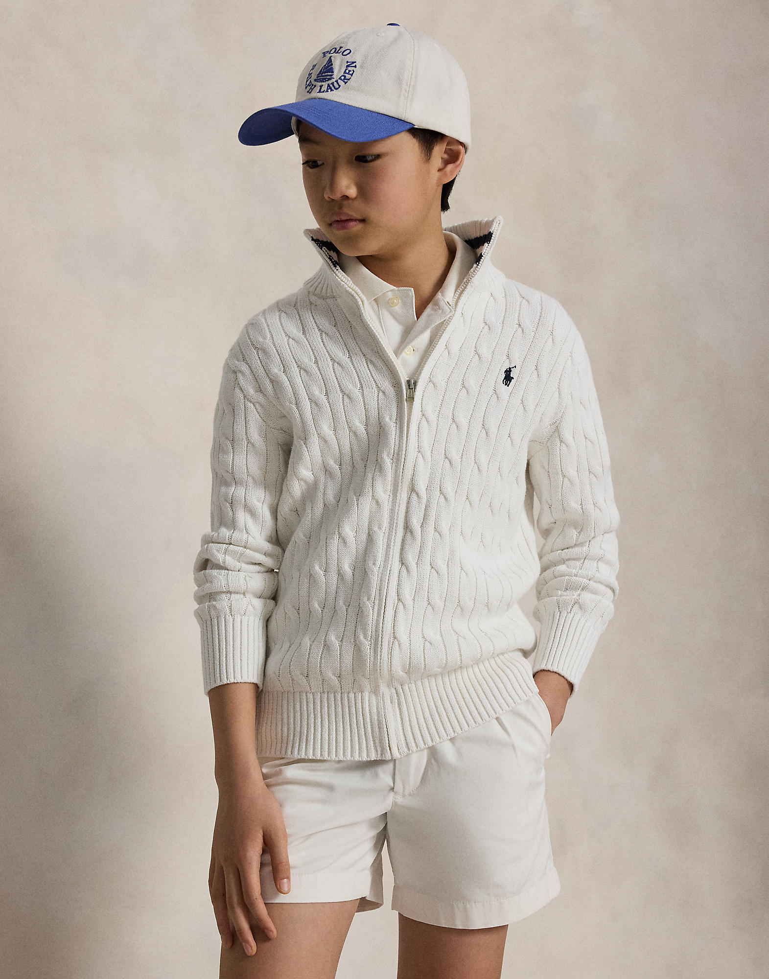 Cableknit Cotton Full-zip Sweater Teens