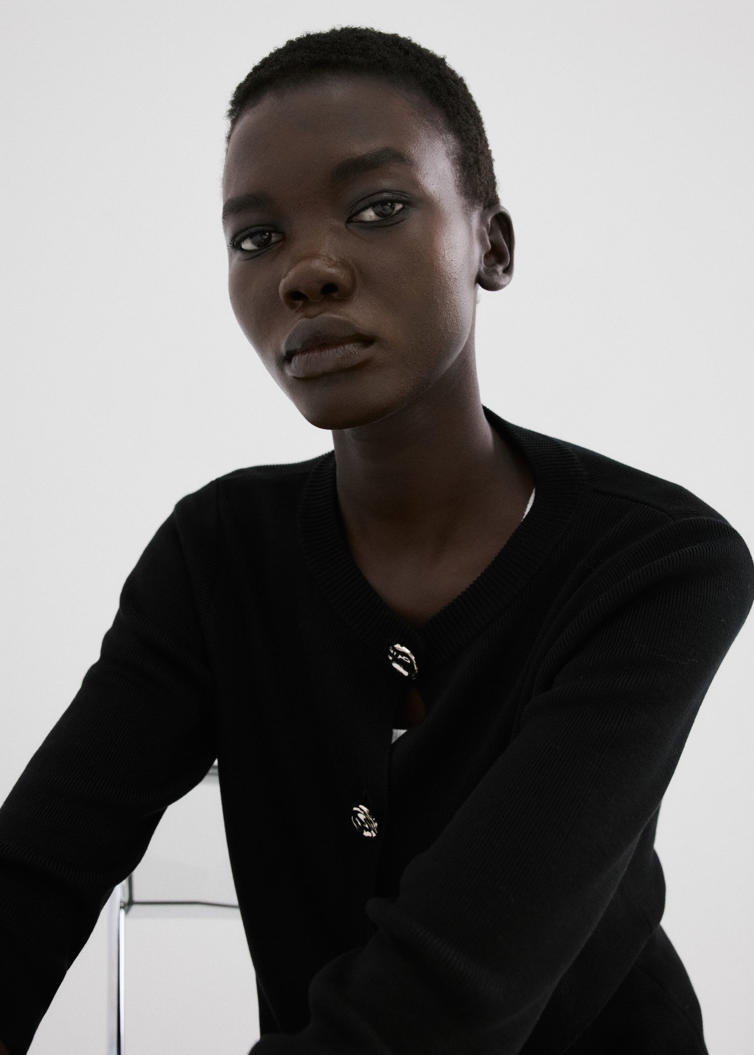 Knitted Cardigan With Jewel Button