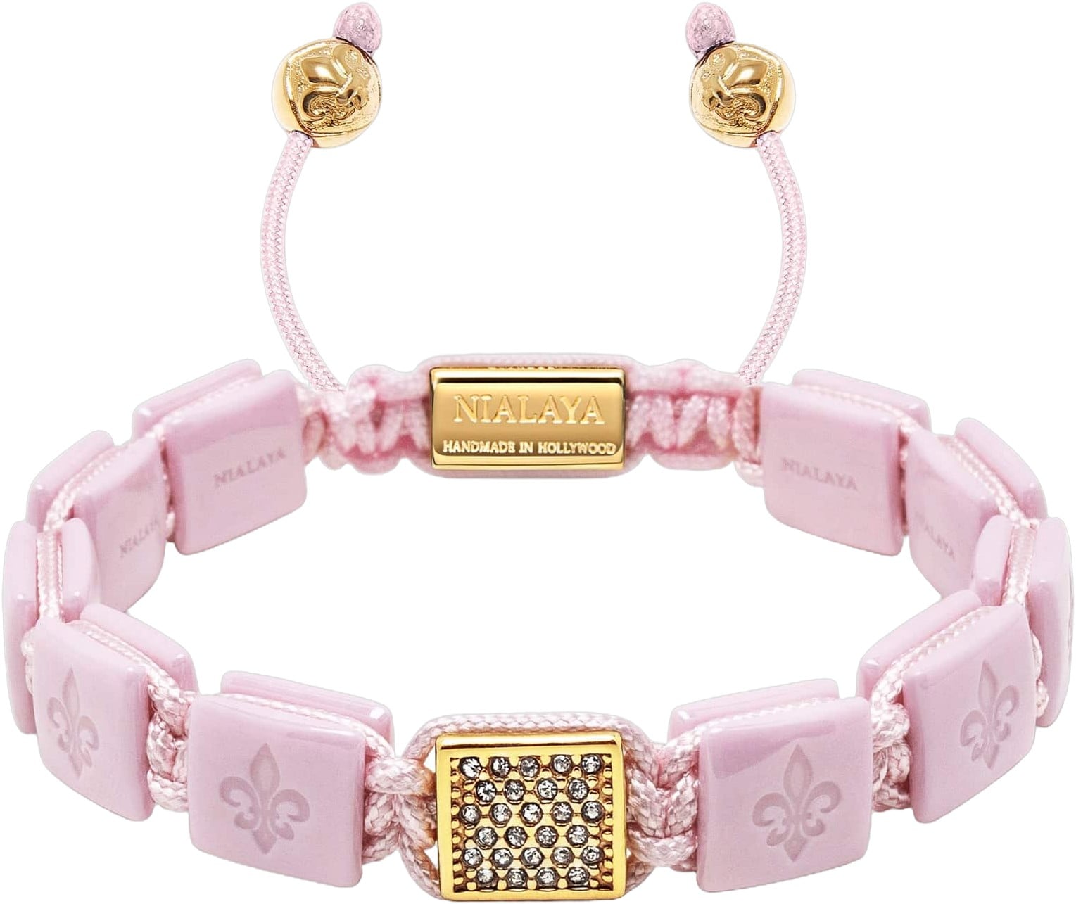 Women's Soft Pink Ceramic Flatbead Bracelet With Gold CZ