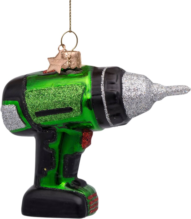 Ornament Glass Green Drill Machine H8. 5cm