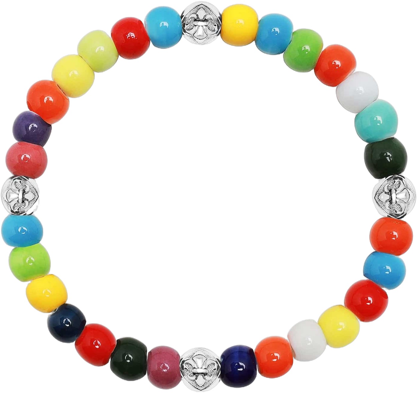 Wristband With Multicolored Ceramic and Silver