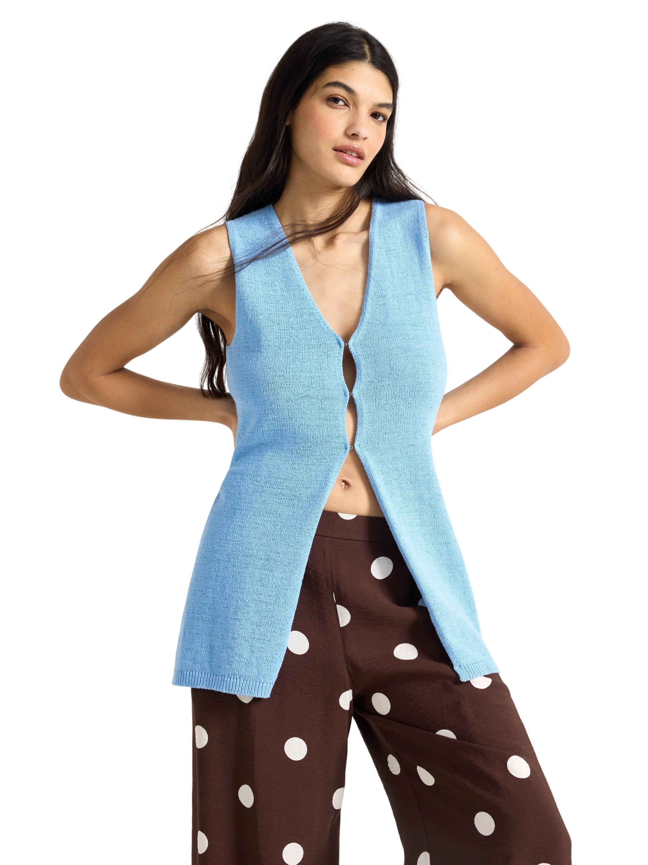 Long Fineknit Vest With V-neck and
