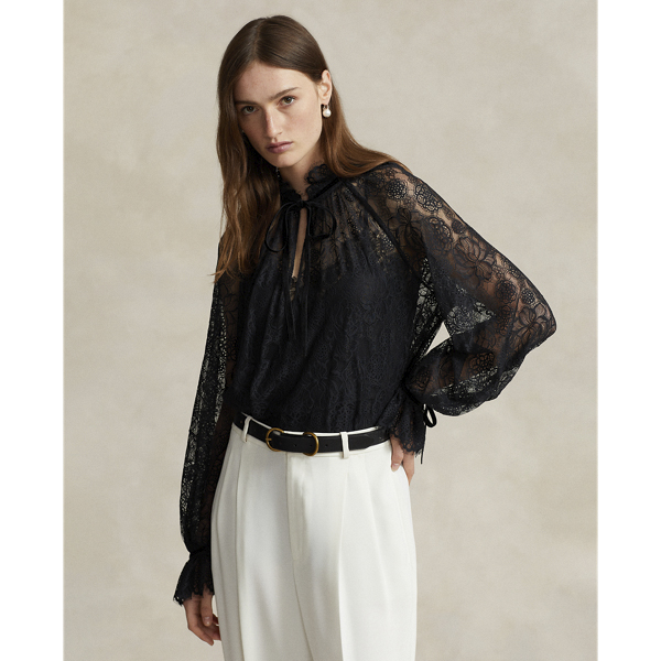 Sheer Blousonsleeve Lace Top
