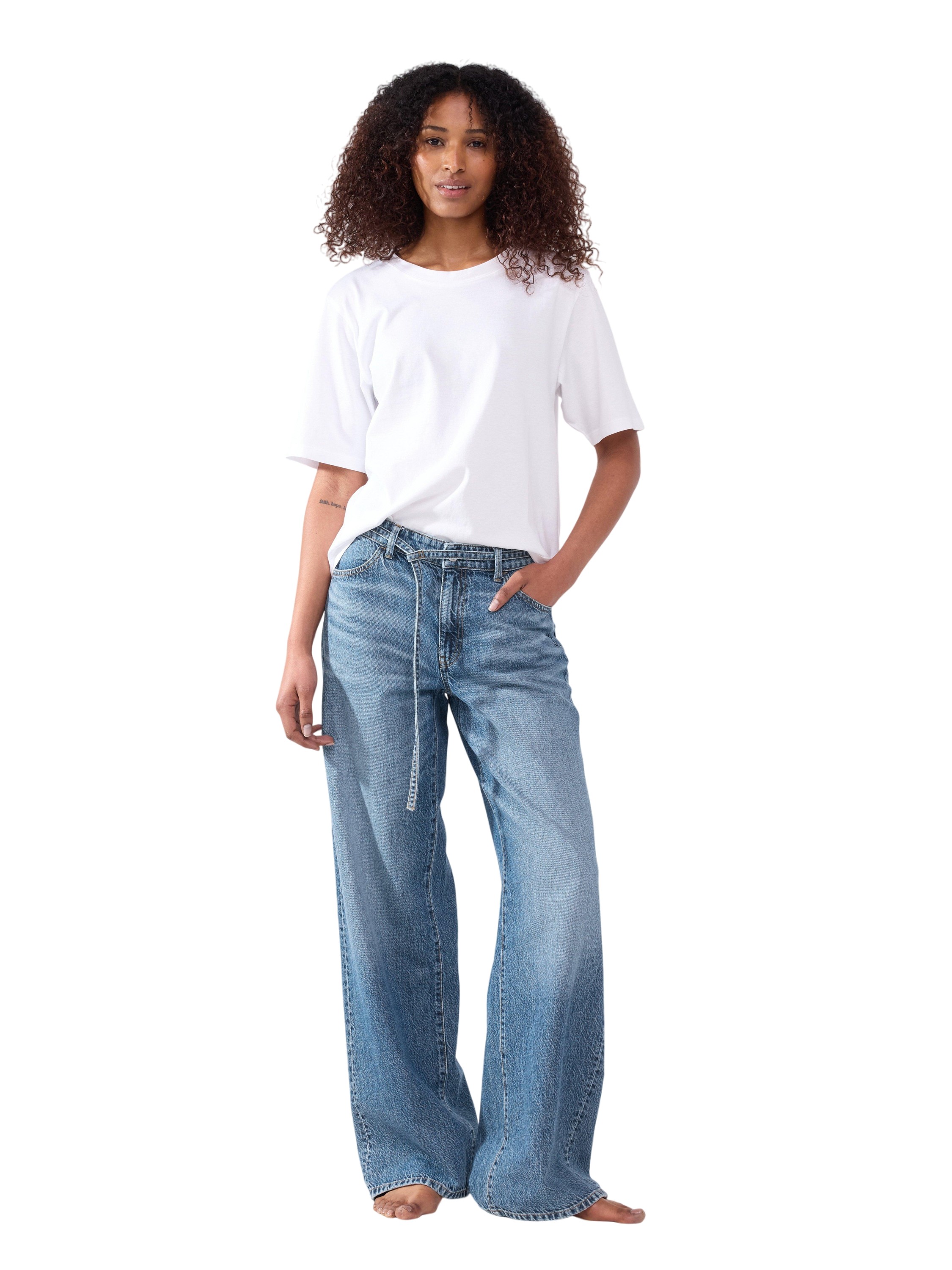 Mid Waist Jeans in Cotton Denim wit