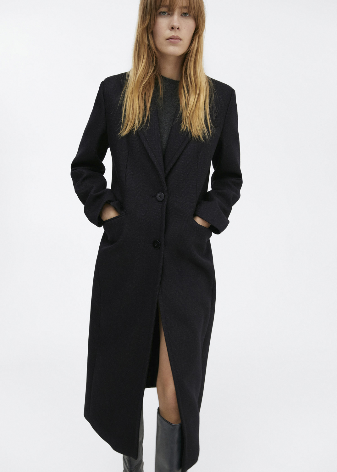 Wool Coat With Embossed Lapels