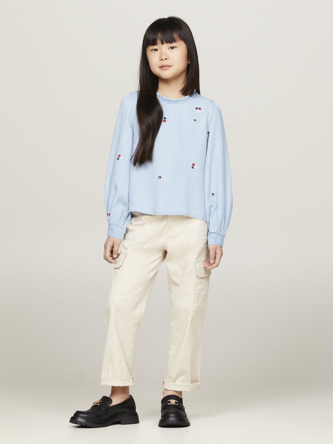 Emb Flower Tencel Blouse Ls