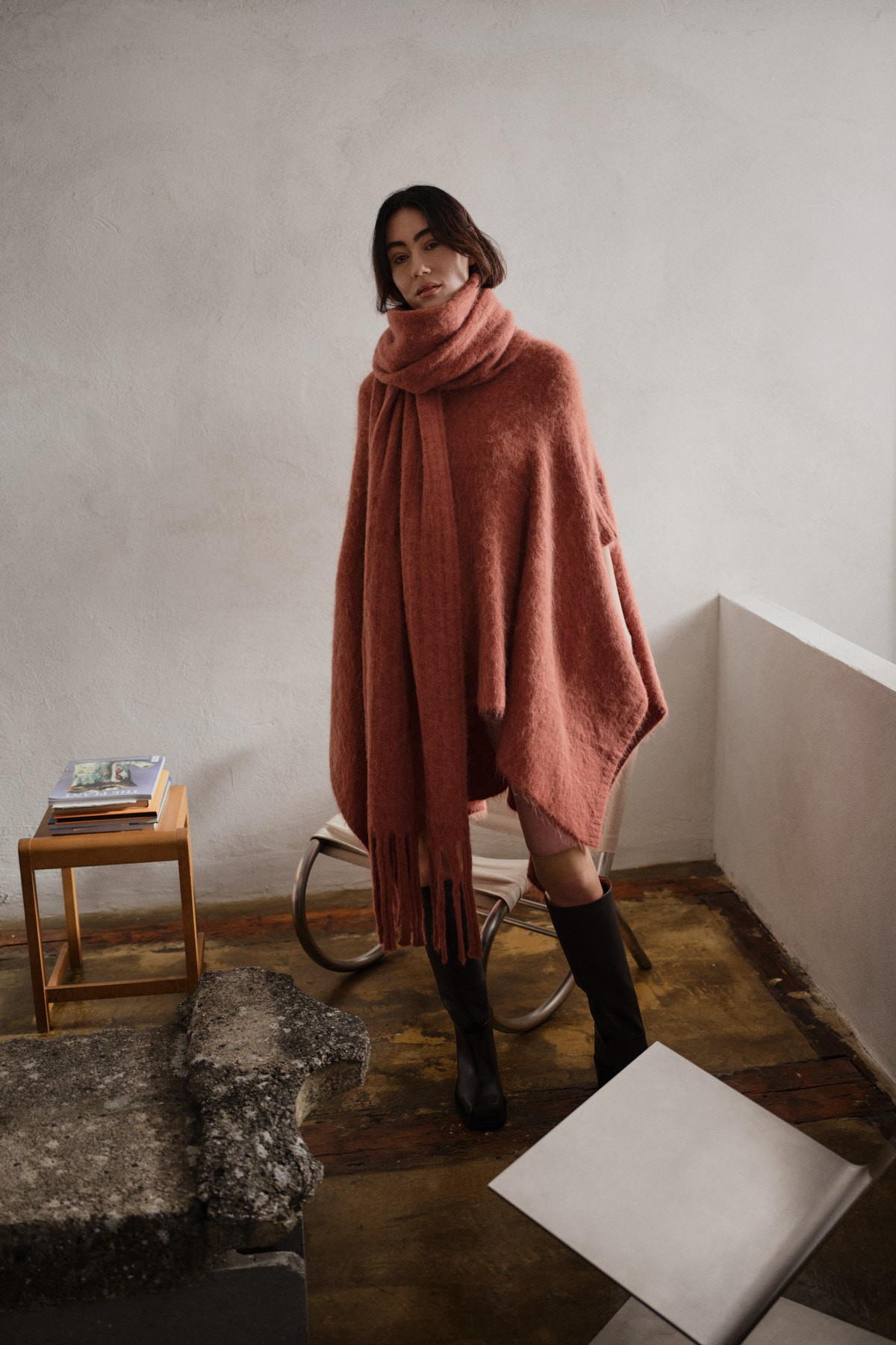 Fluffy Knit Poncho Dede