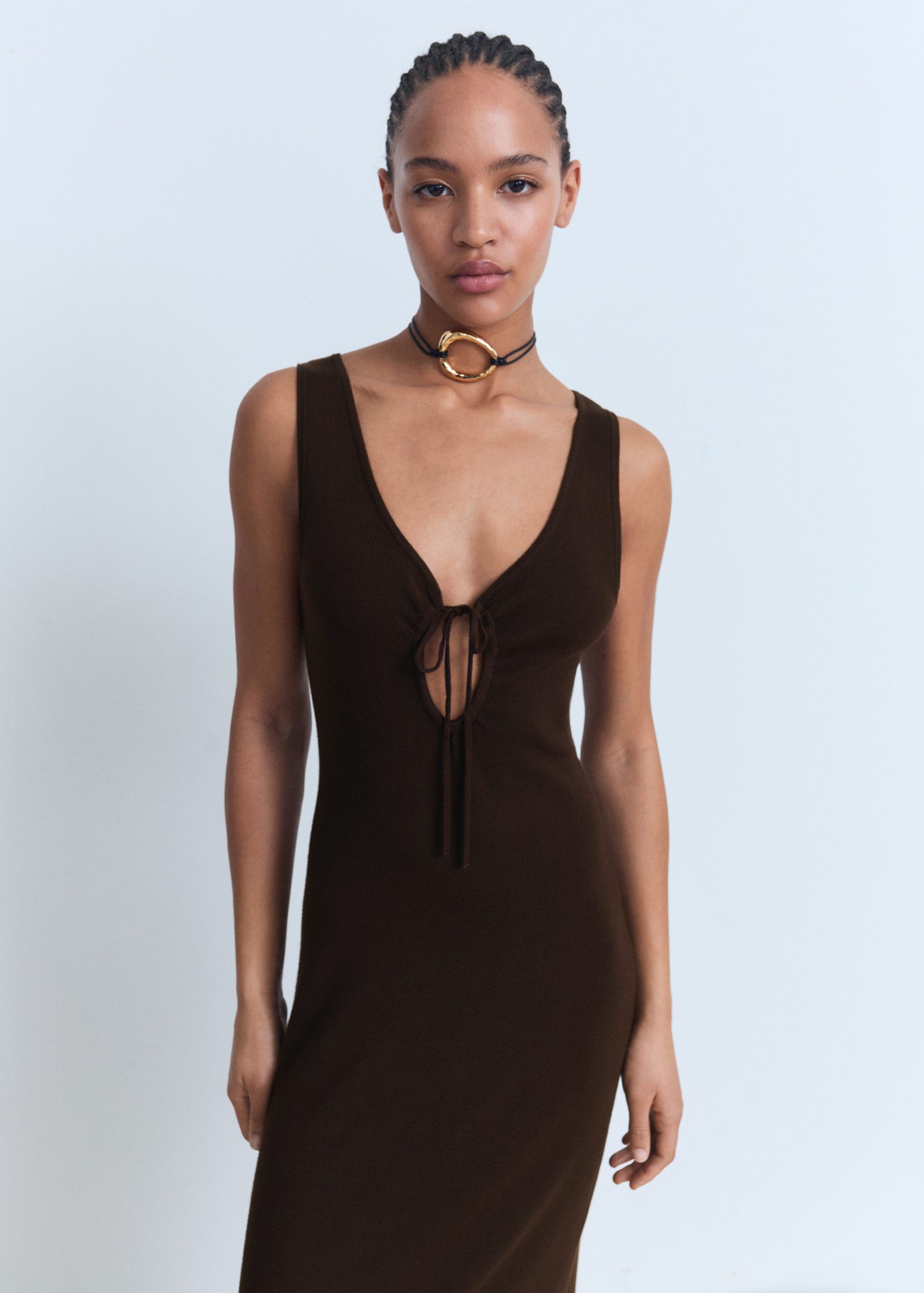 Knitted Dress With bow Neckline