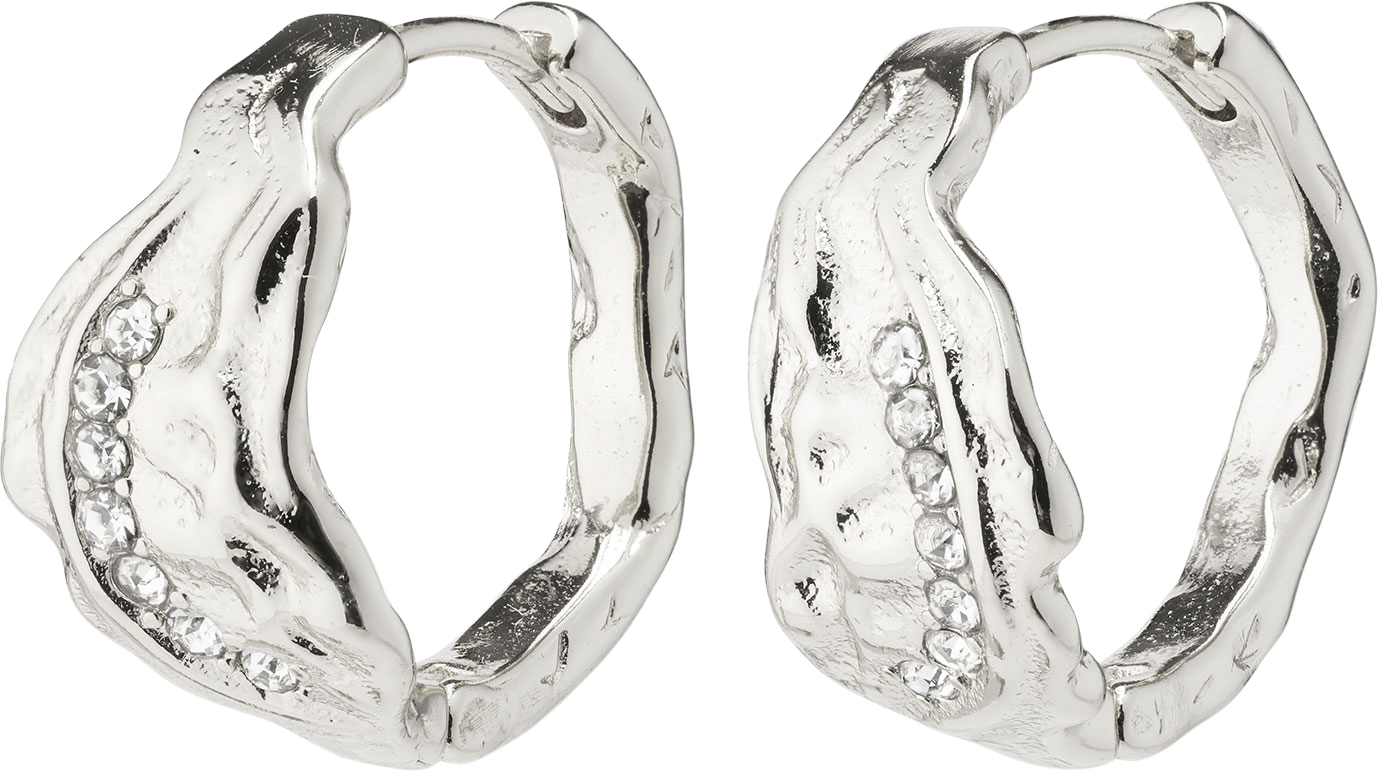 Pia Organic Shape Crystal Hoop Earrings Silverplated
