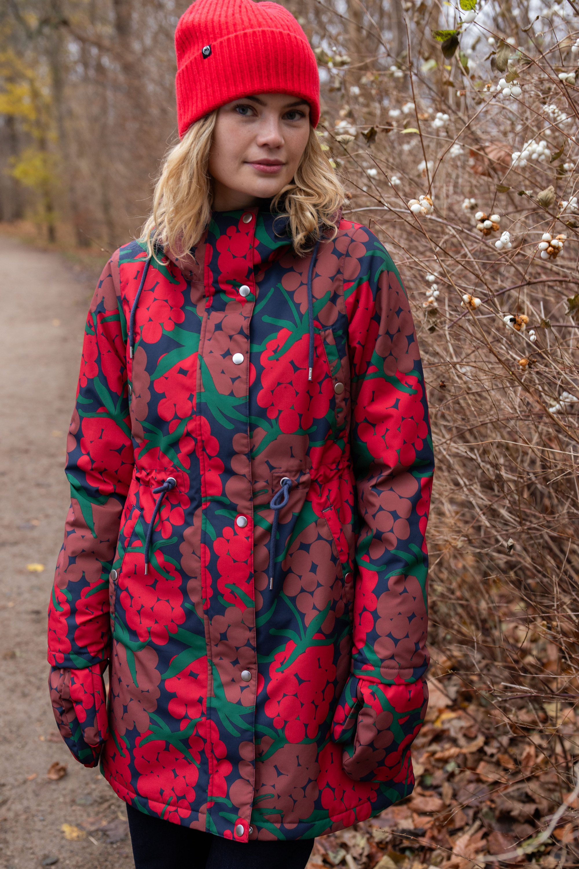 Danenora AOP Winter Parka Dk Red Maxiberry
