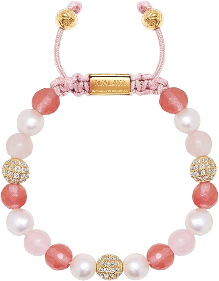 Women’s Beaded Bracelet With Pearl, Rose Quartz, Cherry Quar