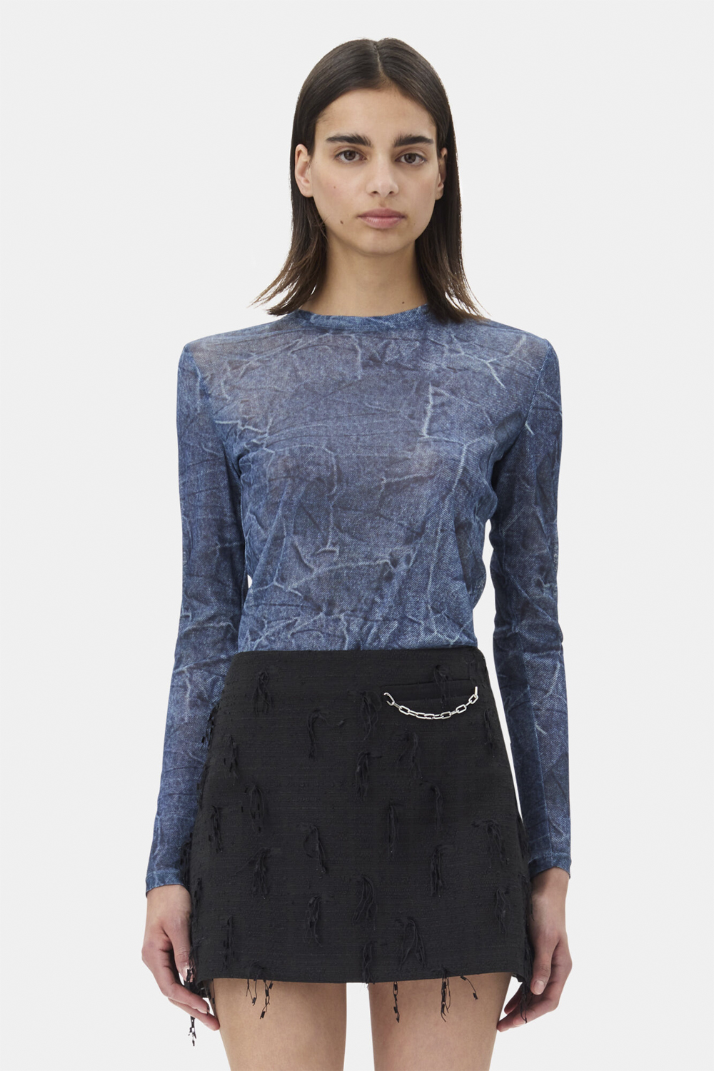 Marl Mesh Long Sleeve Crew Neck Blo