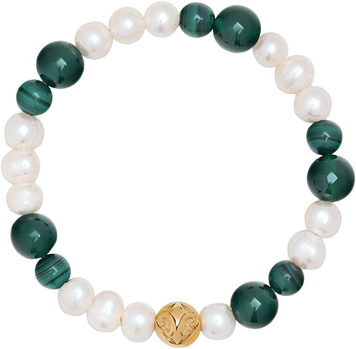 Women's Wristband With Pearls and Malachite