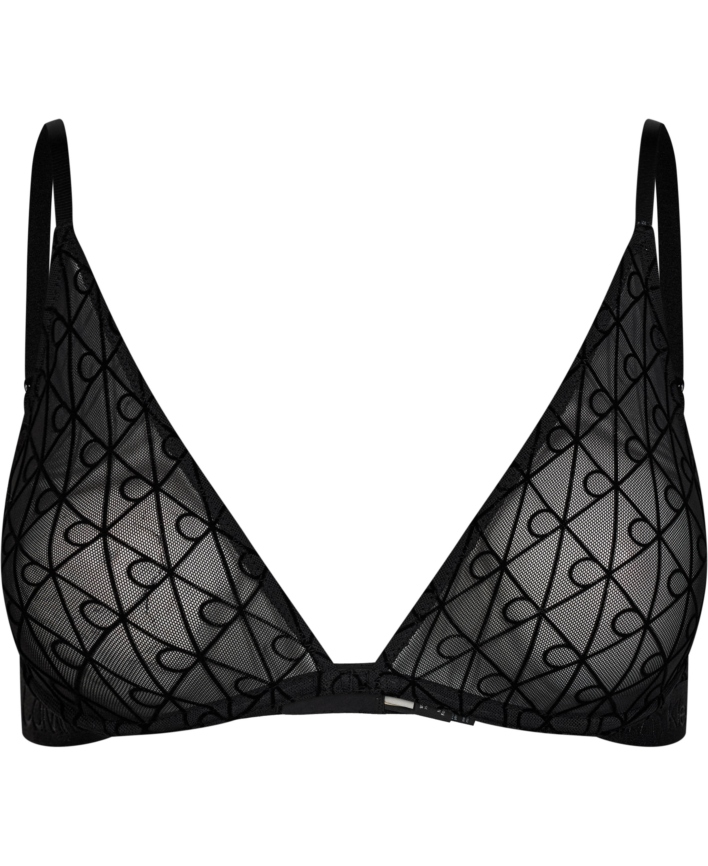 Unlined Plunge Bra Emblem Flocked Mesh