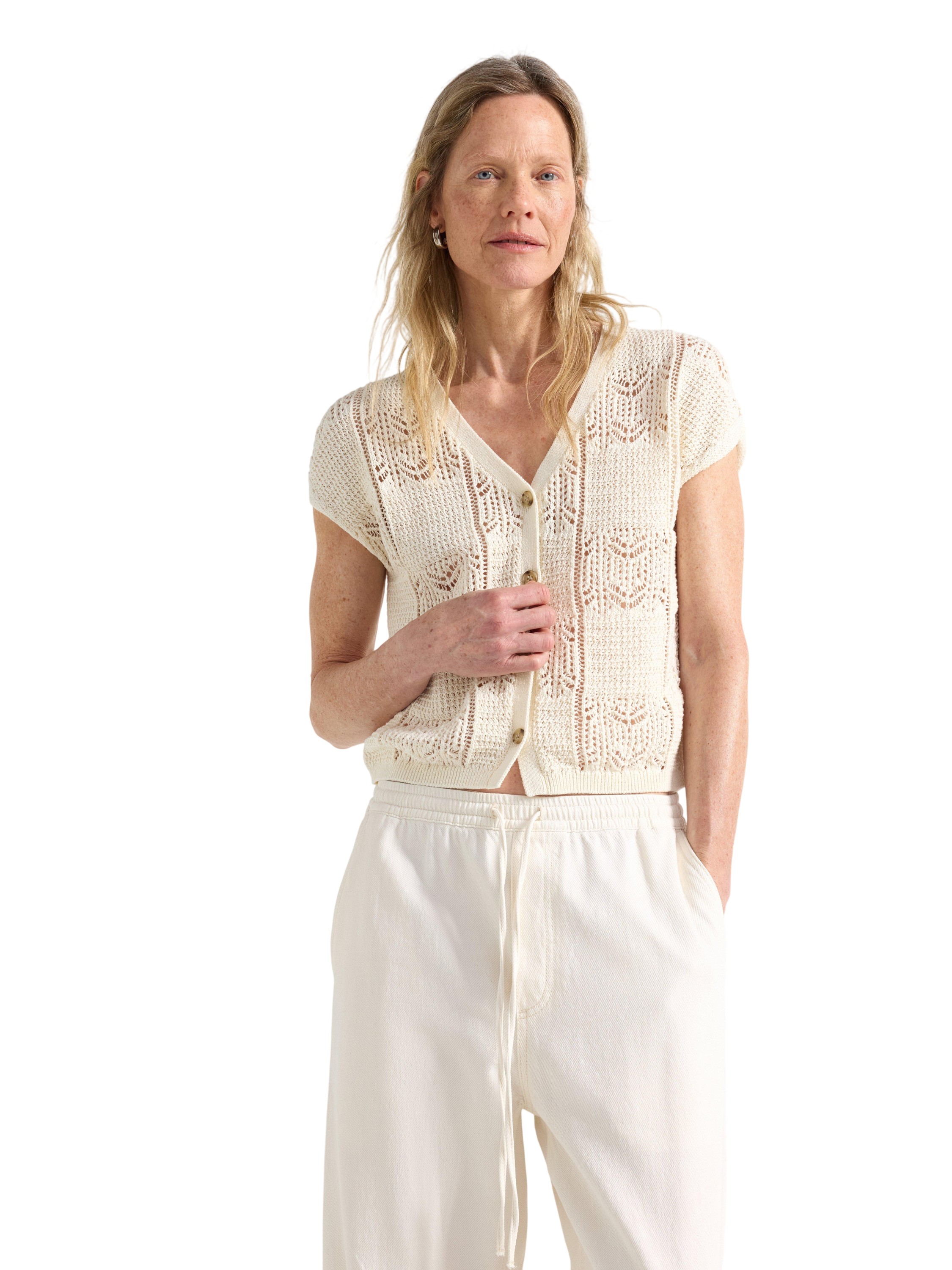 Patternknitted Sleeveless Cardigan