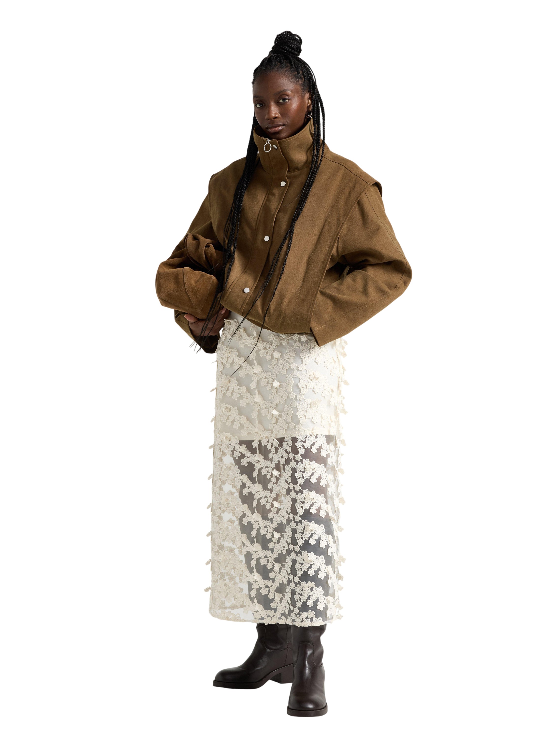 Midi Skirt in Mesh and With Embroid - Køb til DKK 279 - Spar 30%