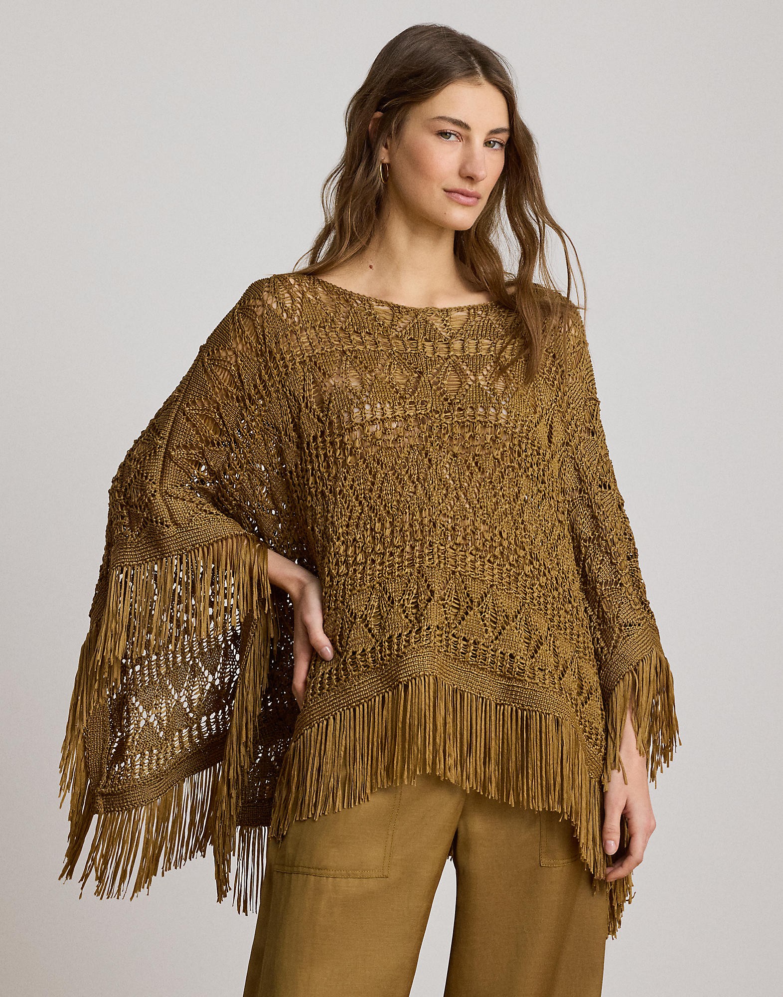 Fringetrim Pointelle Sweater Poncho