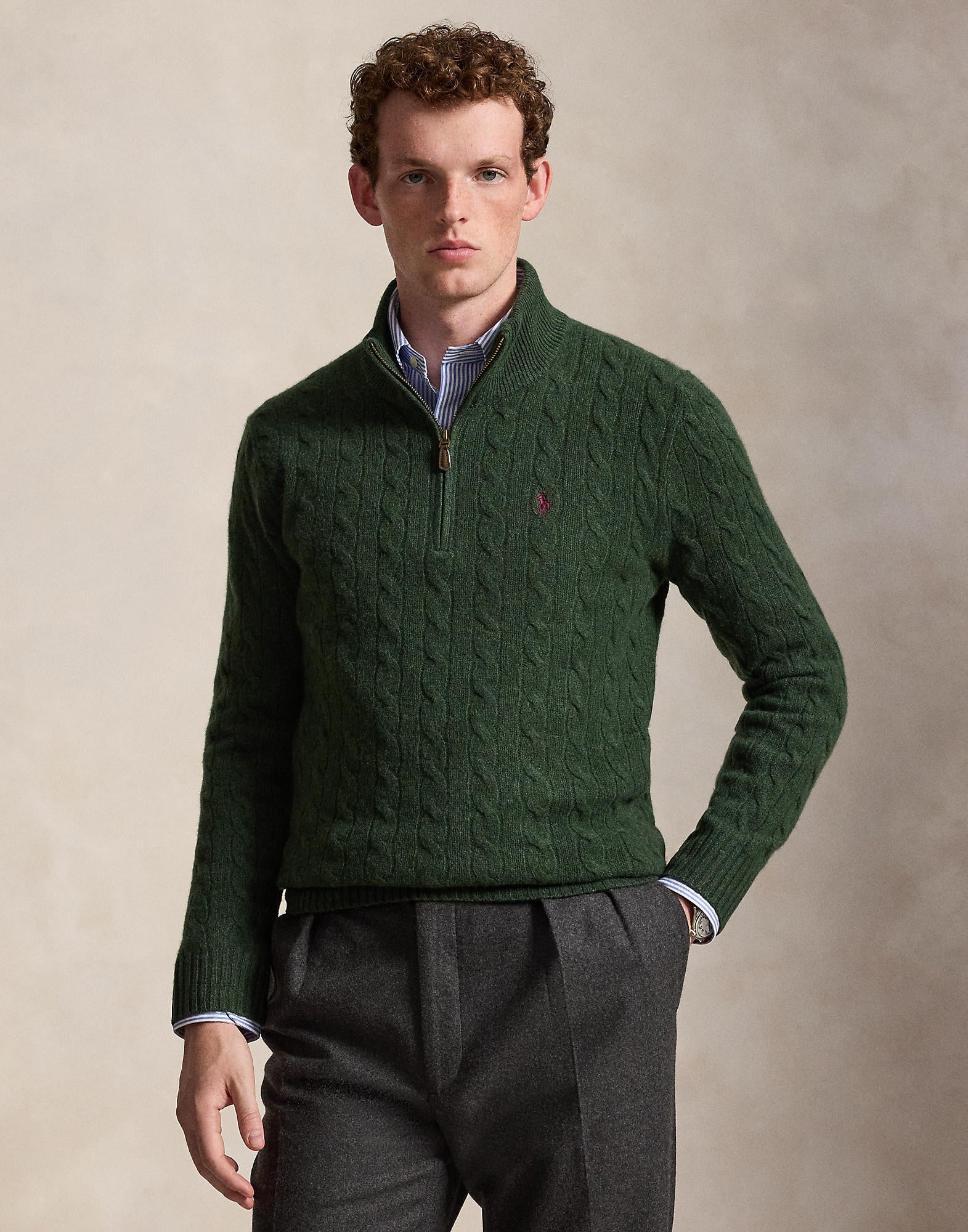 Cableknit Quarter-zip Sweater