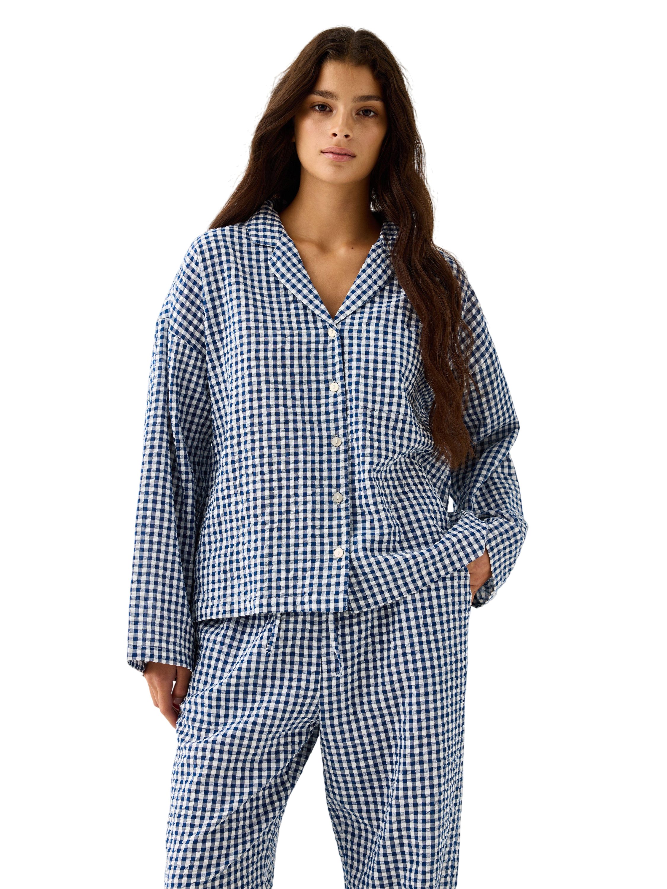 Pyjama Shirt in Seersucker With lon - Køb til DKK 150 - Spar 50%