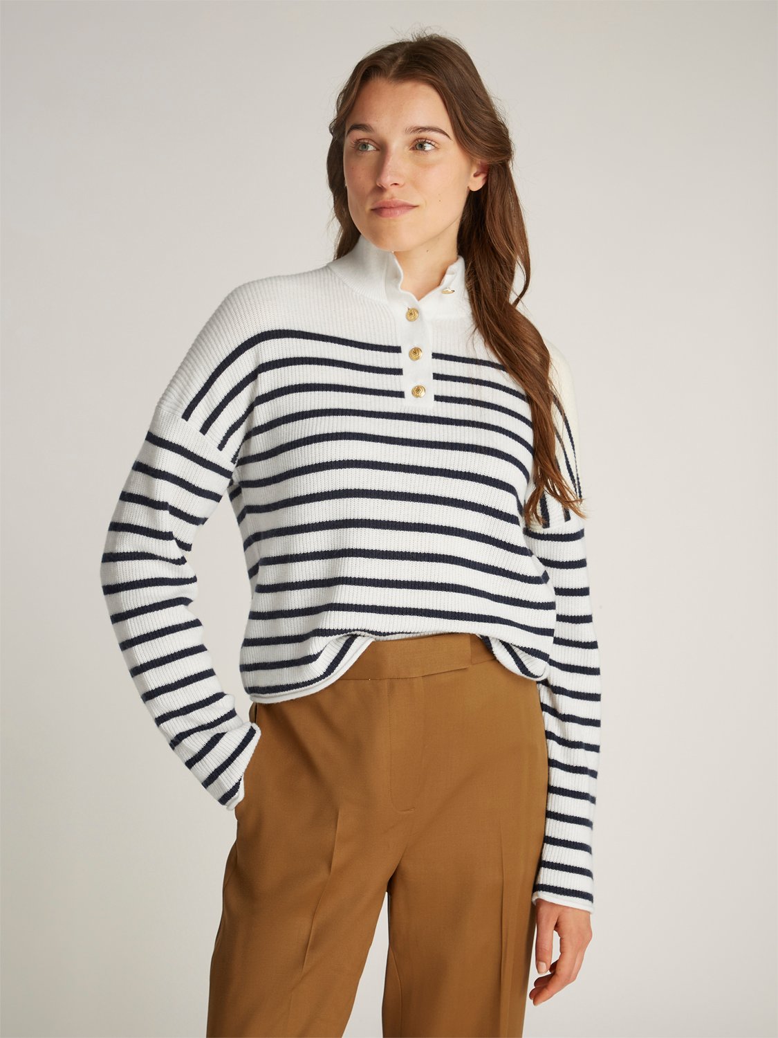 Gold Button Polo LS Sweater
