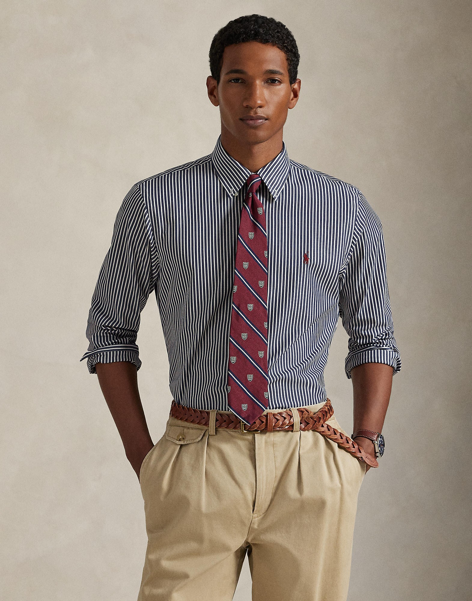 Slim Fit Striped Stretch Poplin Shirt