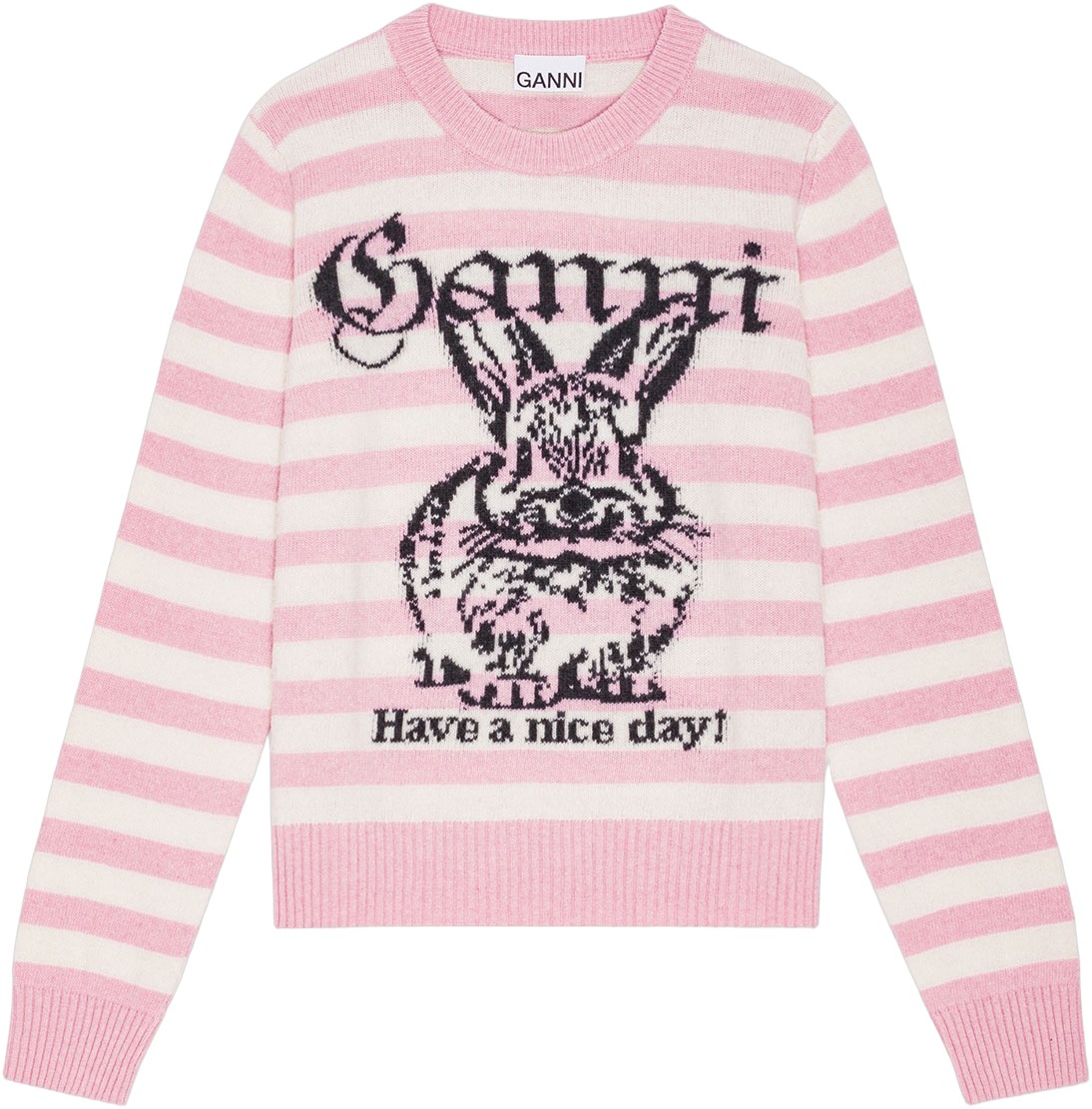 Striped Graphic Wool Mix Bunny Crew