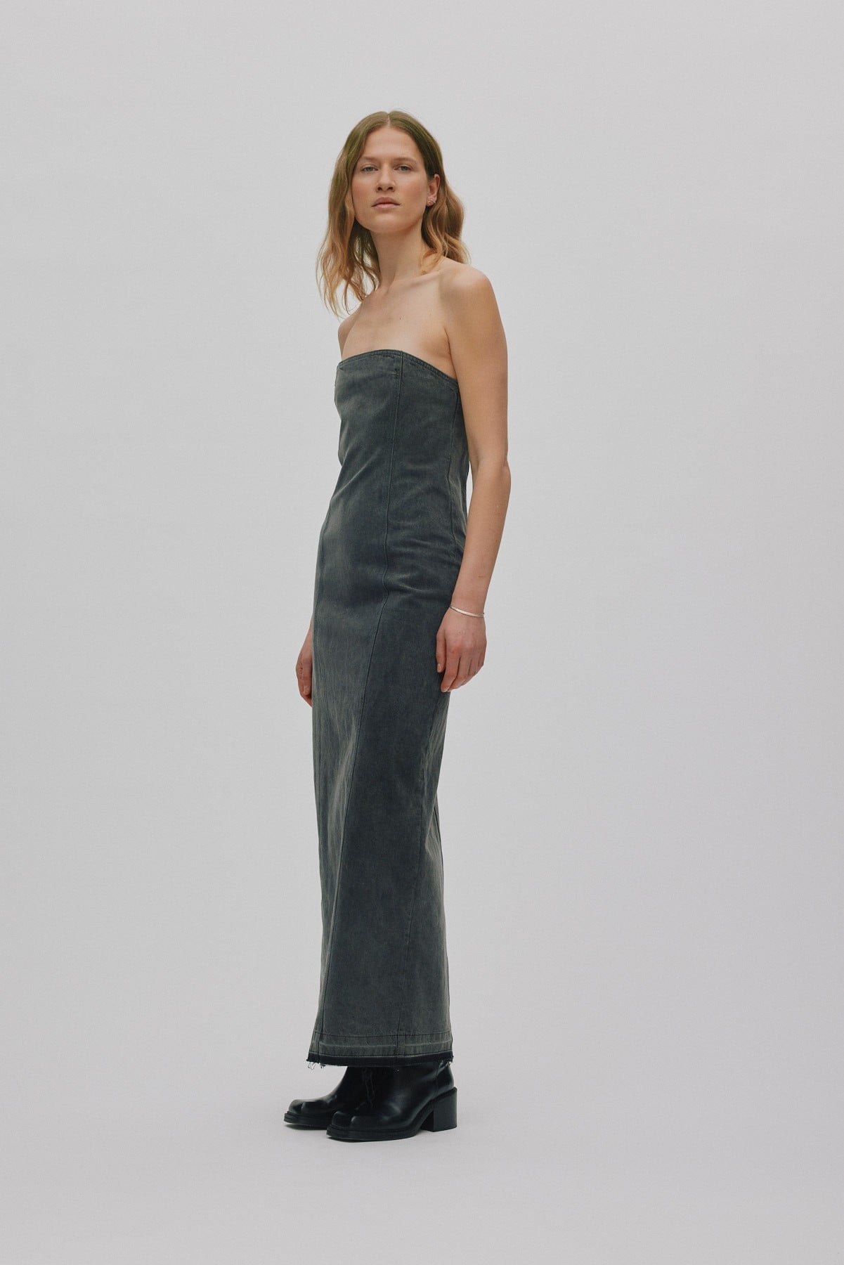 Grey Denim Fitted Dress Anizette