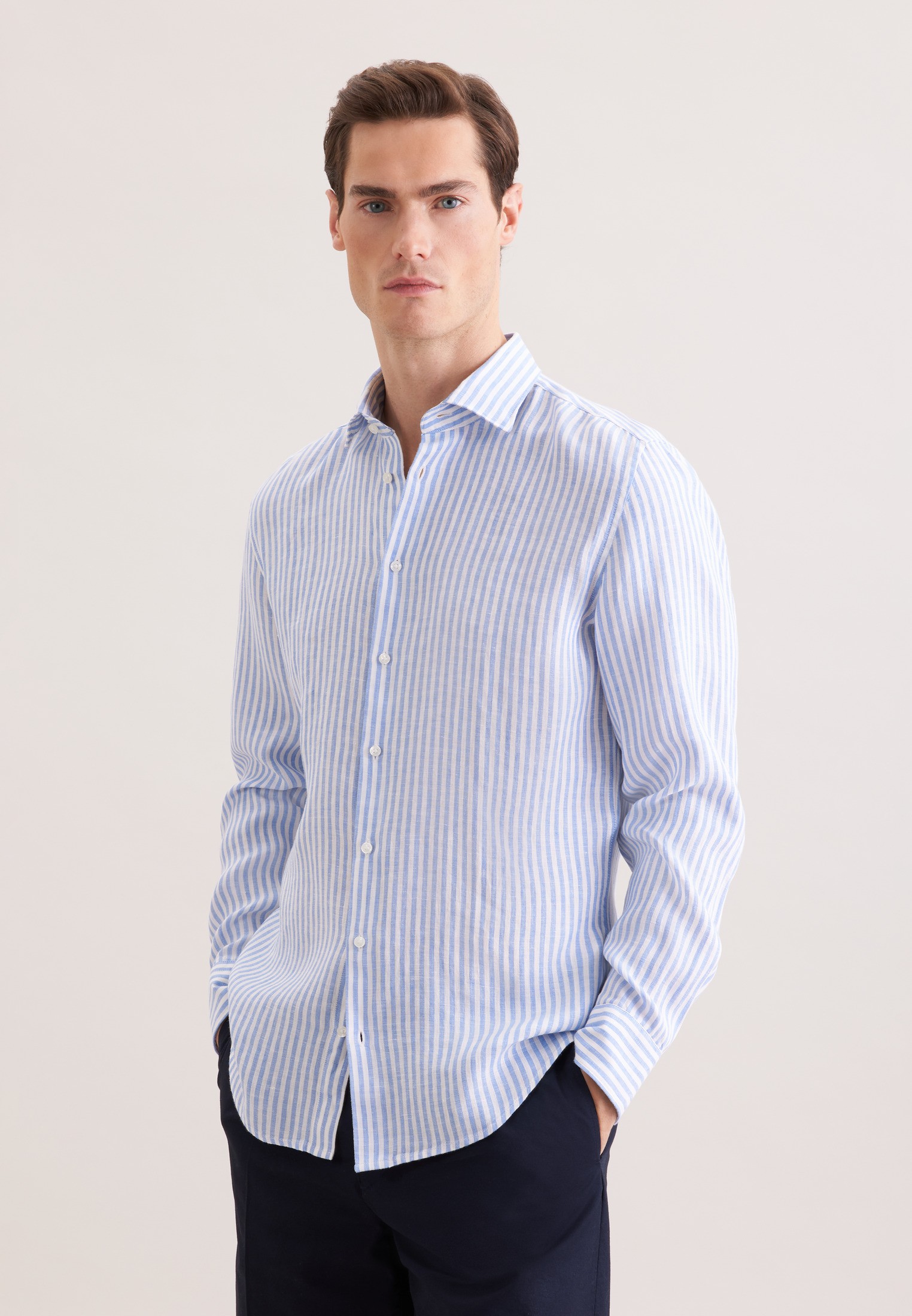 Linen Shirt Slim 1/1 Kentcollar Stripes