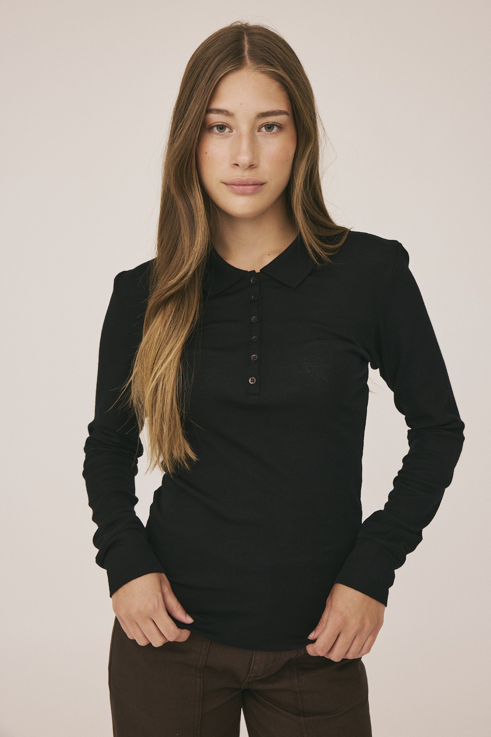 Cilla 12 Langærmede Polo Strik 100% Merino uld RWS