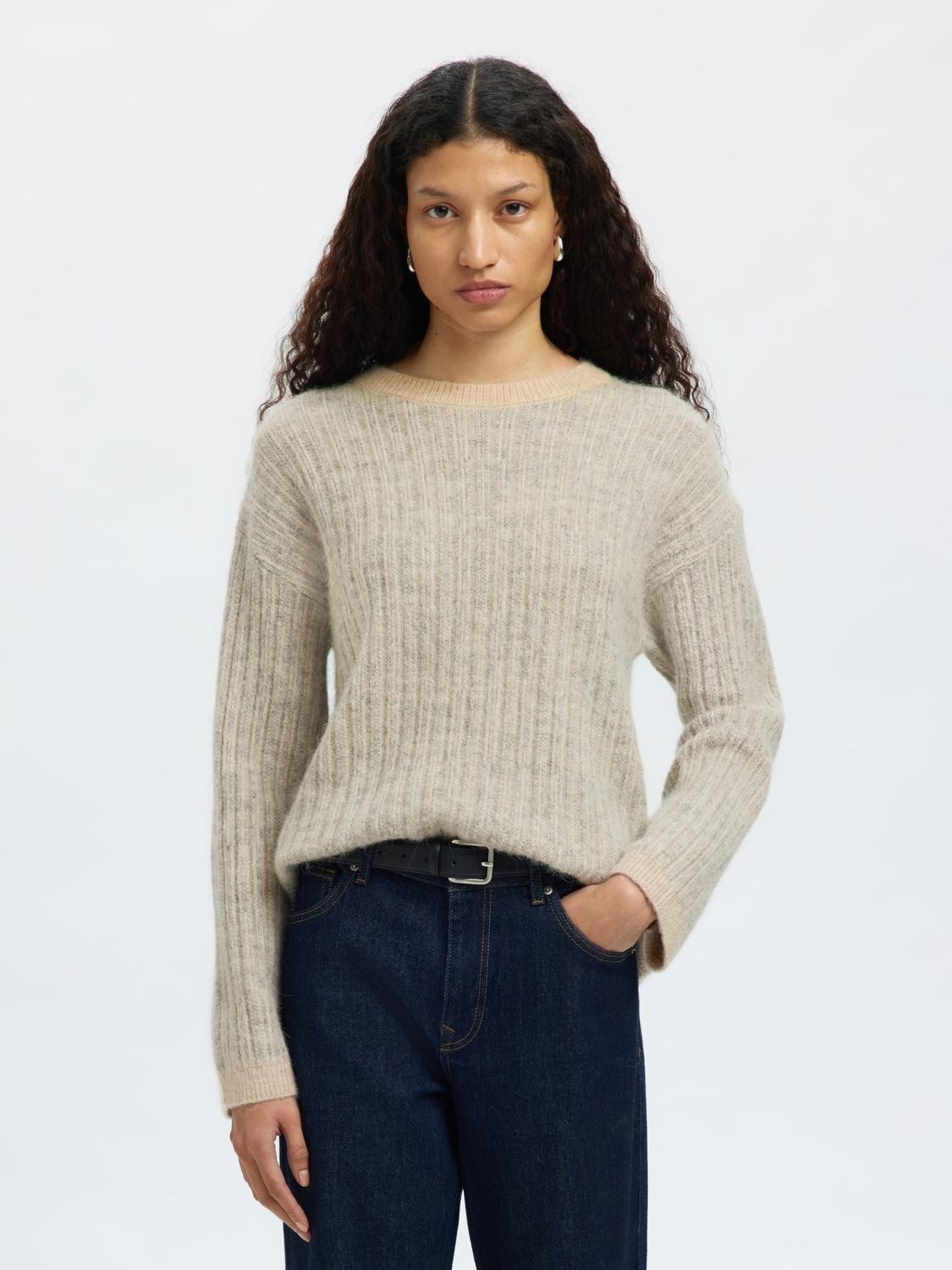 Slfalva LS Knit Stripe Oneck