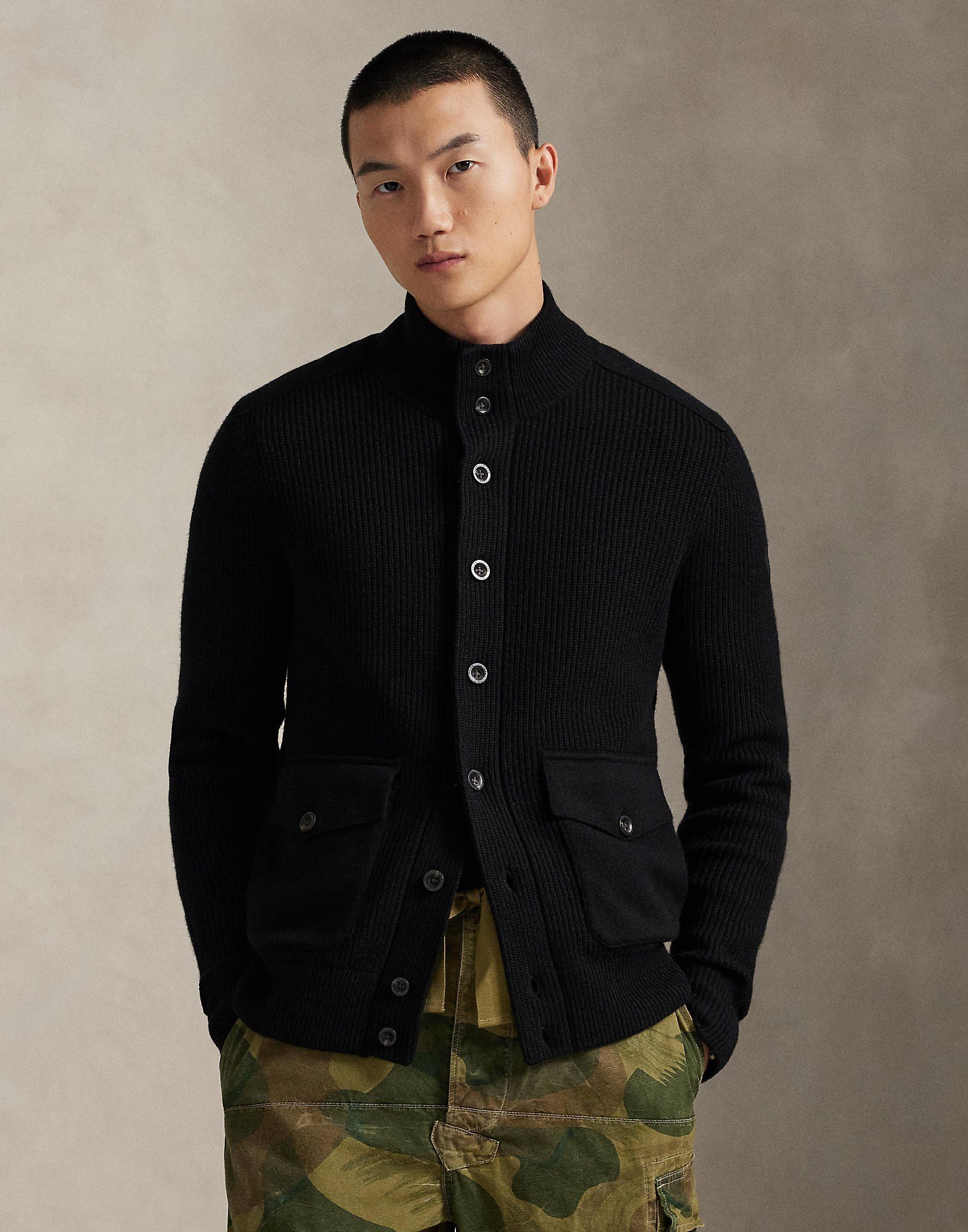 Wool Mockneck Cardigan