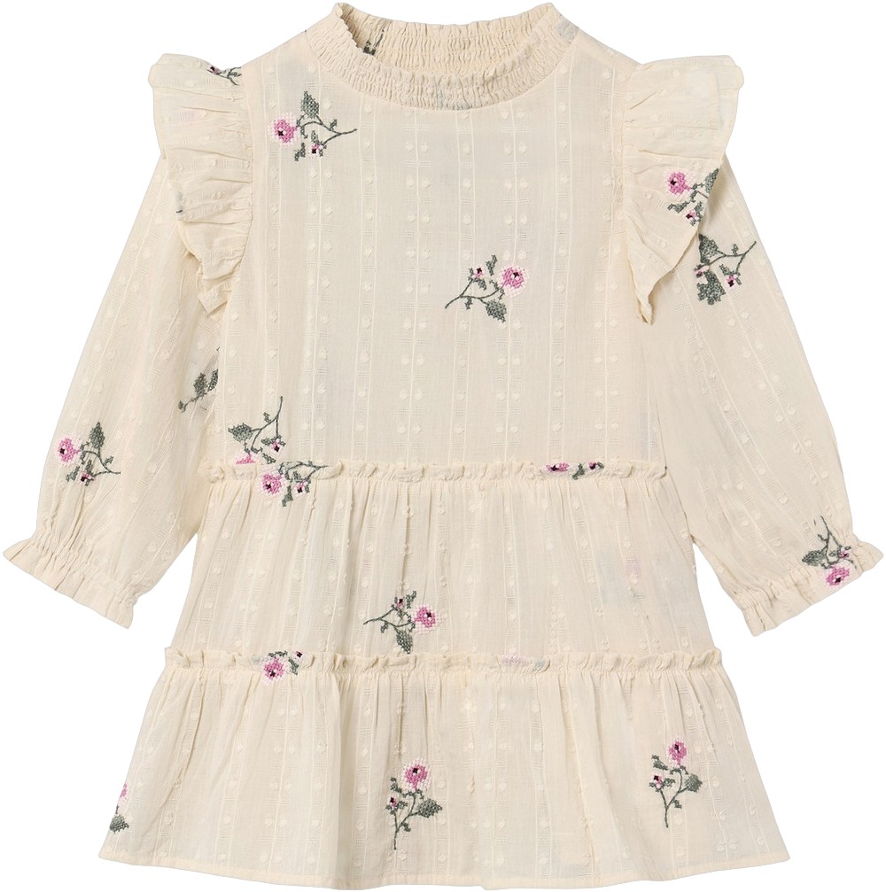 Dobby LS Rose Embr Dress