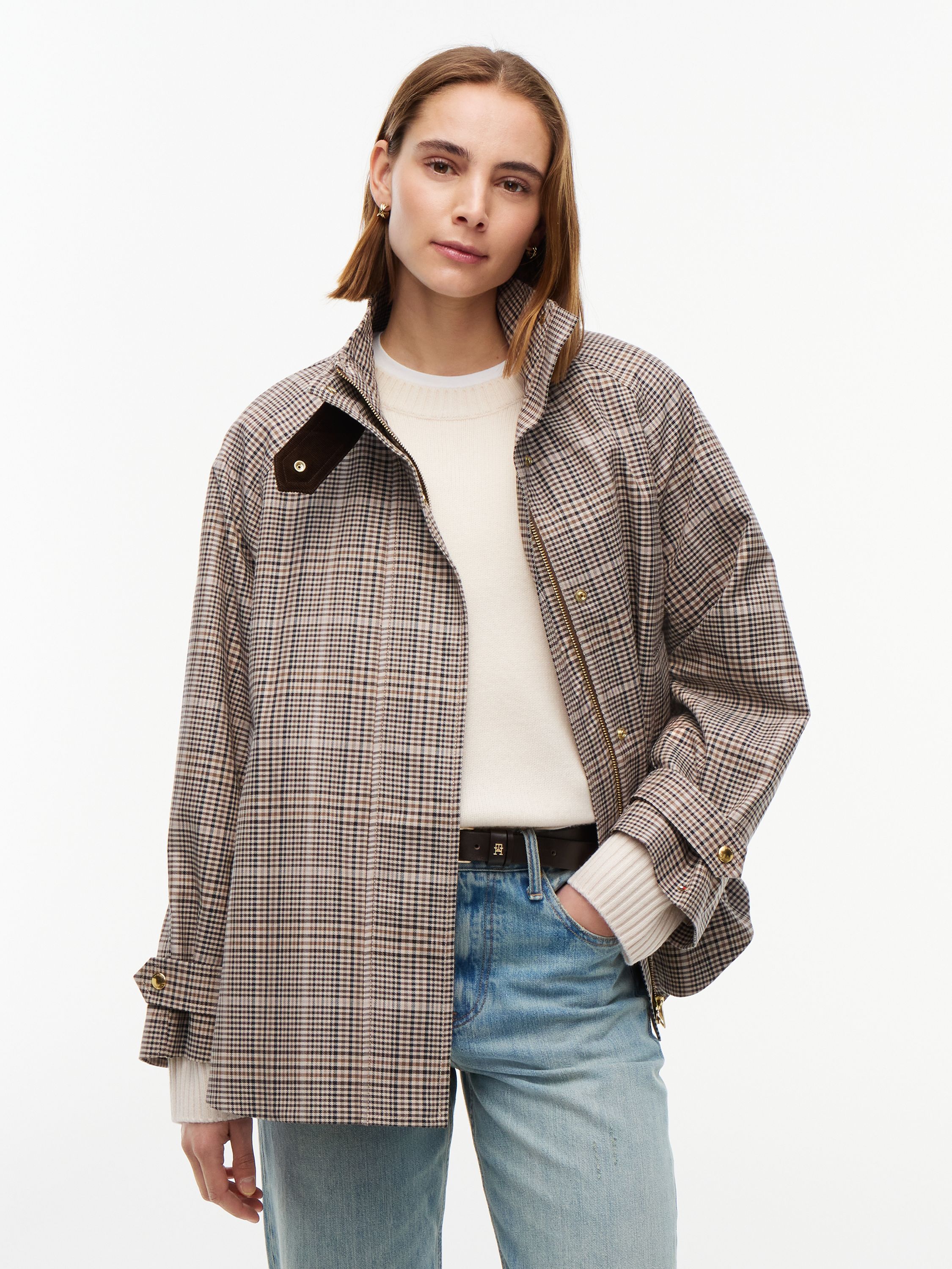 Check Raglan Sleeve Relaxed Cape Coat