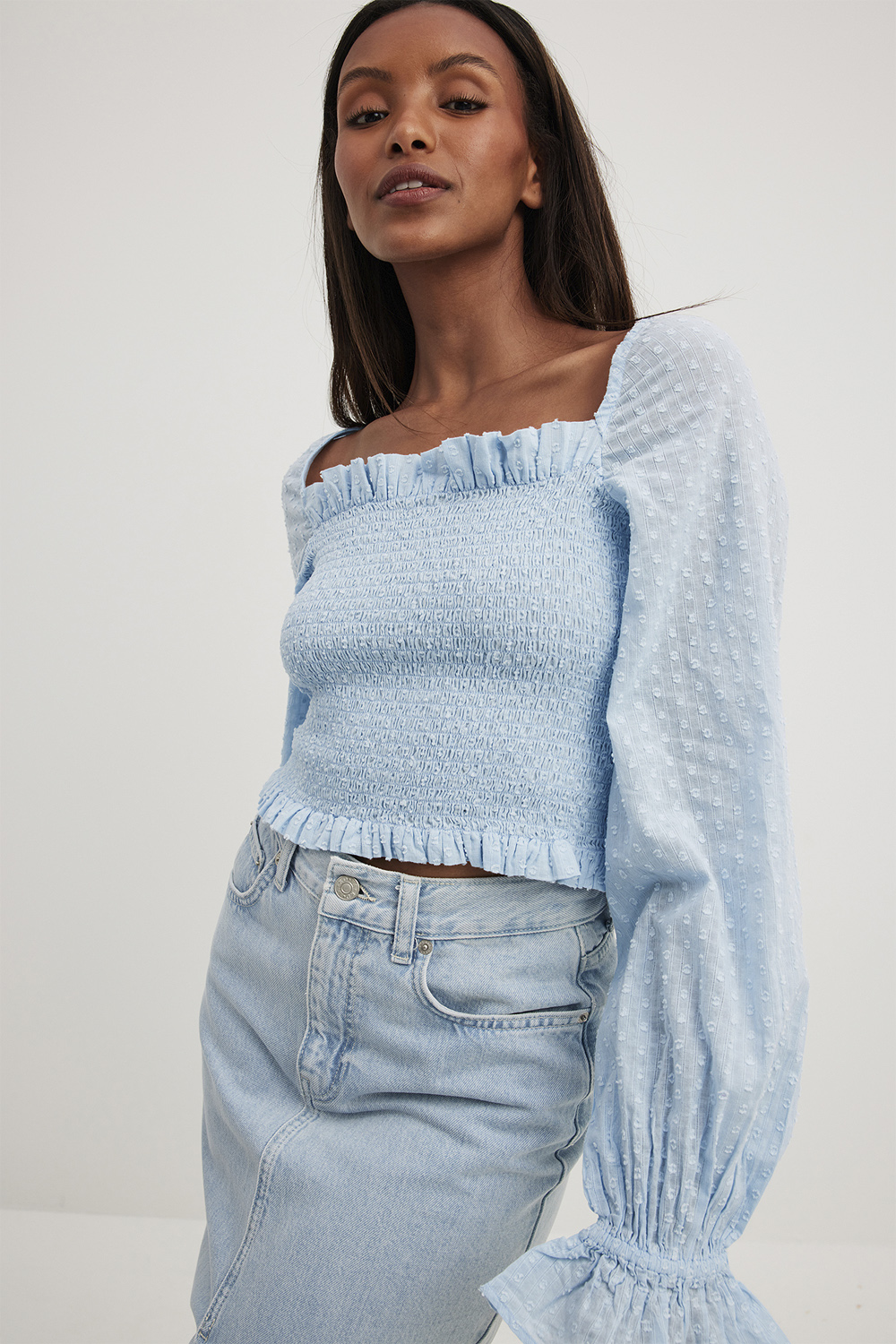 Puff Sleeve Dobby Blouse