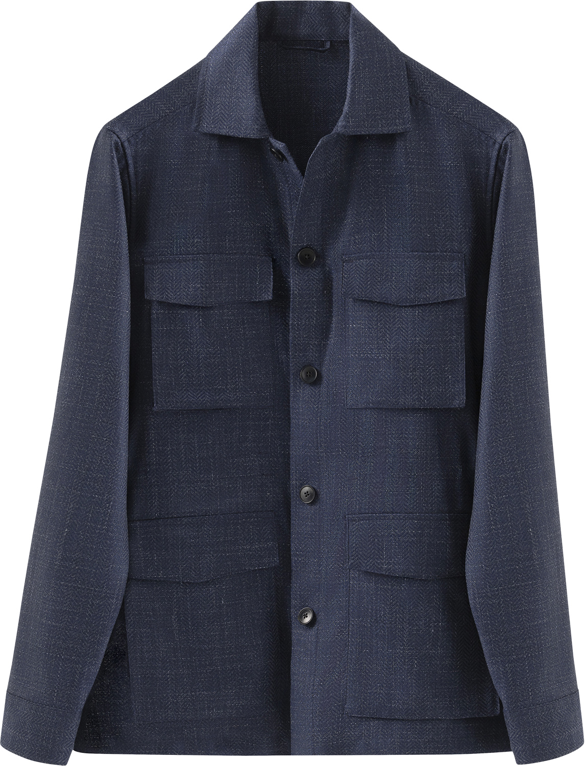 Navy Blue Wool Linen Drawstring Overshirt