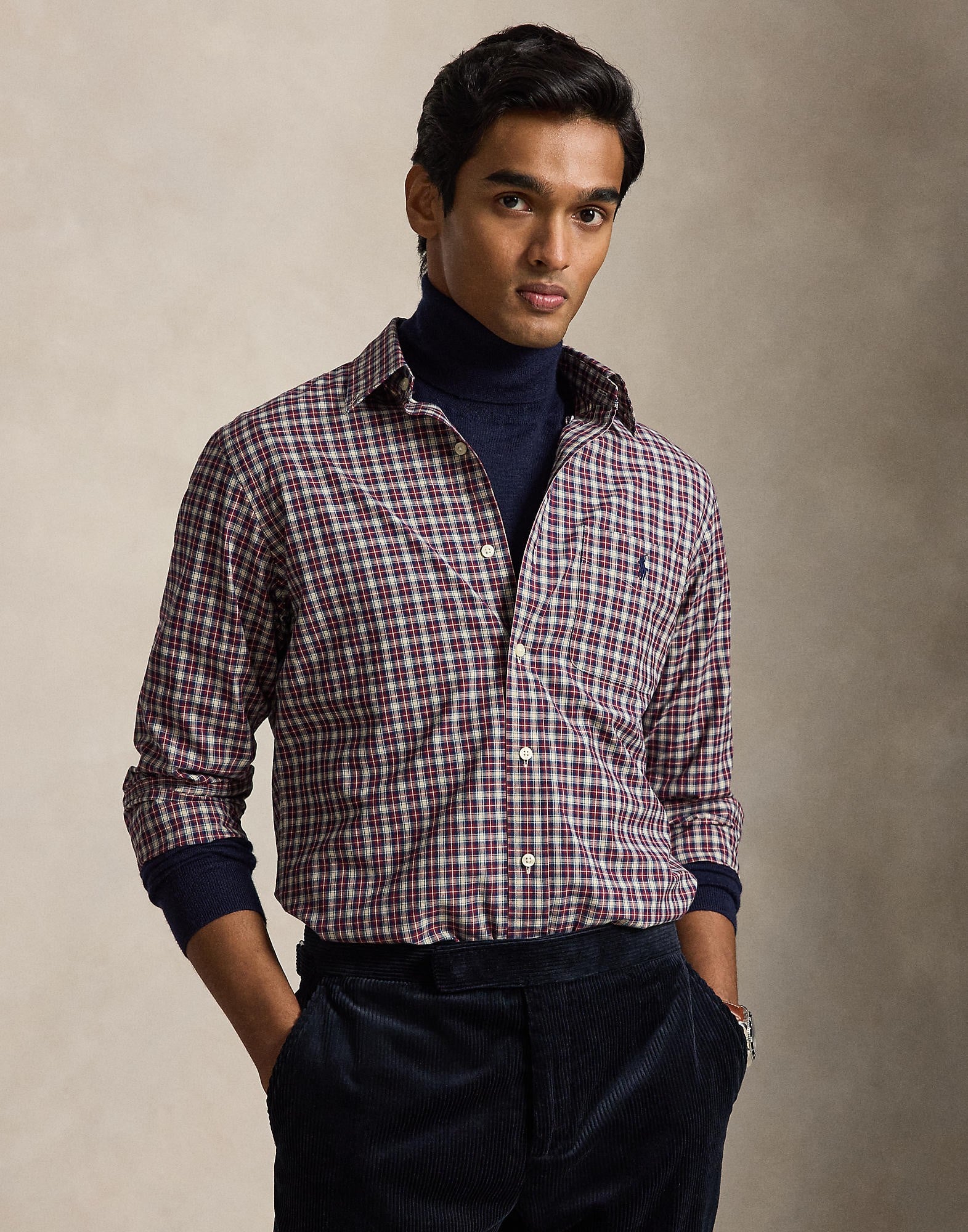 Custom Fit Plaid Poplin Shirt