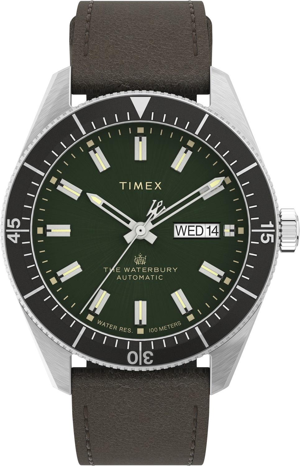 Waterbury Diver Automatic Green Dial Brown Strap