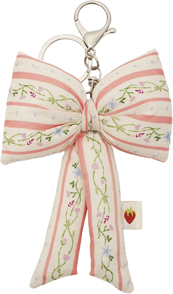 Fabric Bow Keychain Summer Stripes Peach