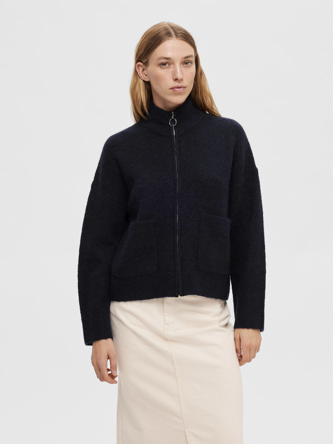 Slfsia RAS LS Alpaca Blend Knit Zipper Cardigan