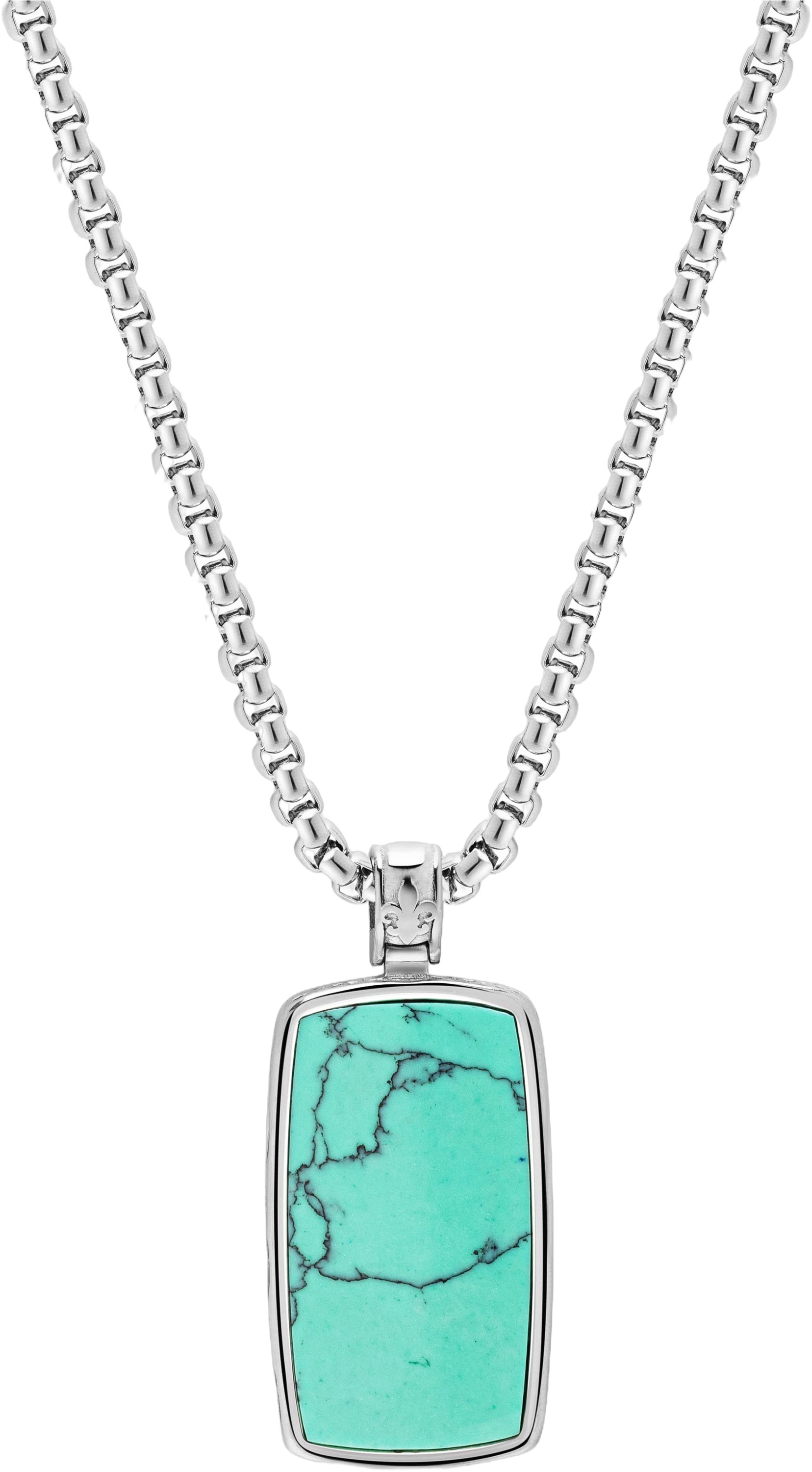 Turquoise Dog Tag Necklace in Silver