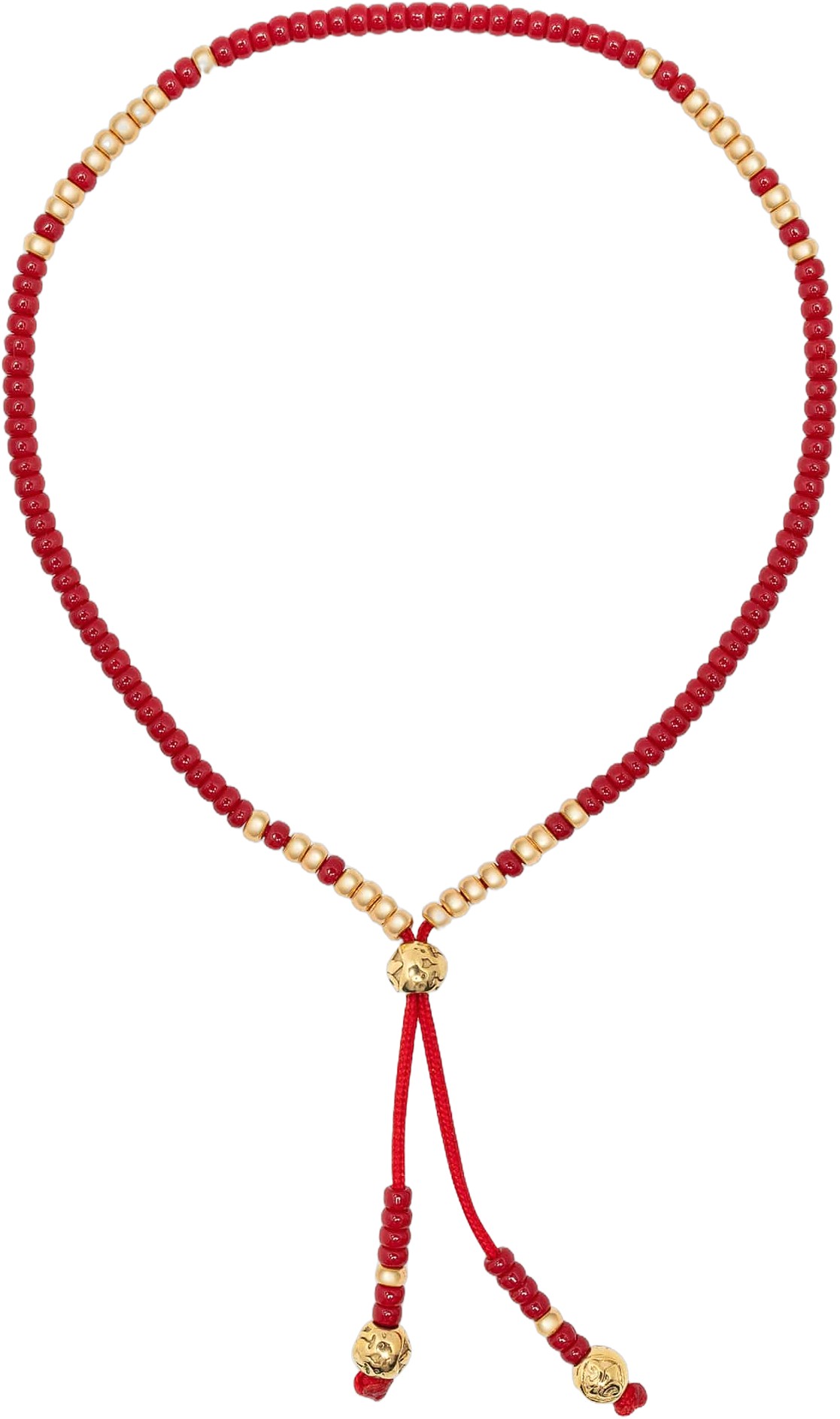 Red Beaded String Bracelet in Gold