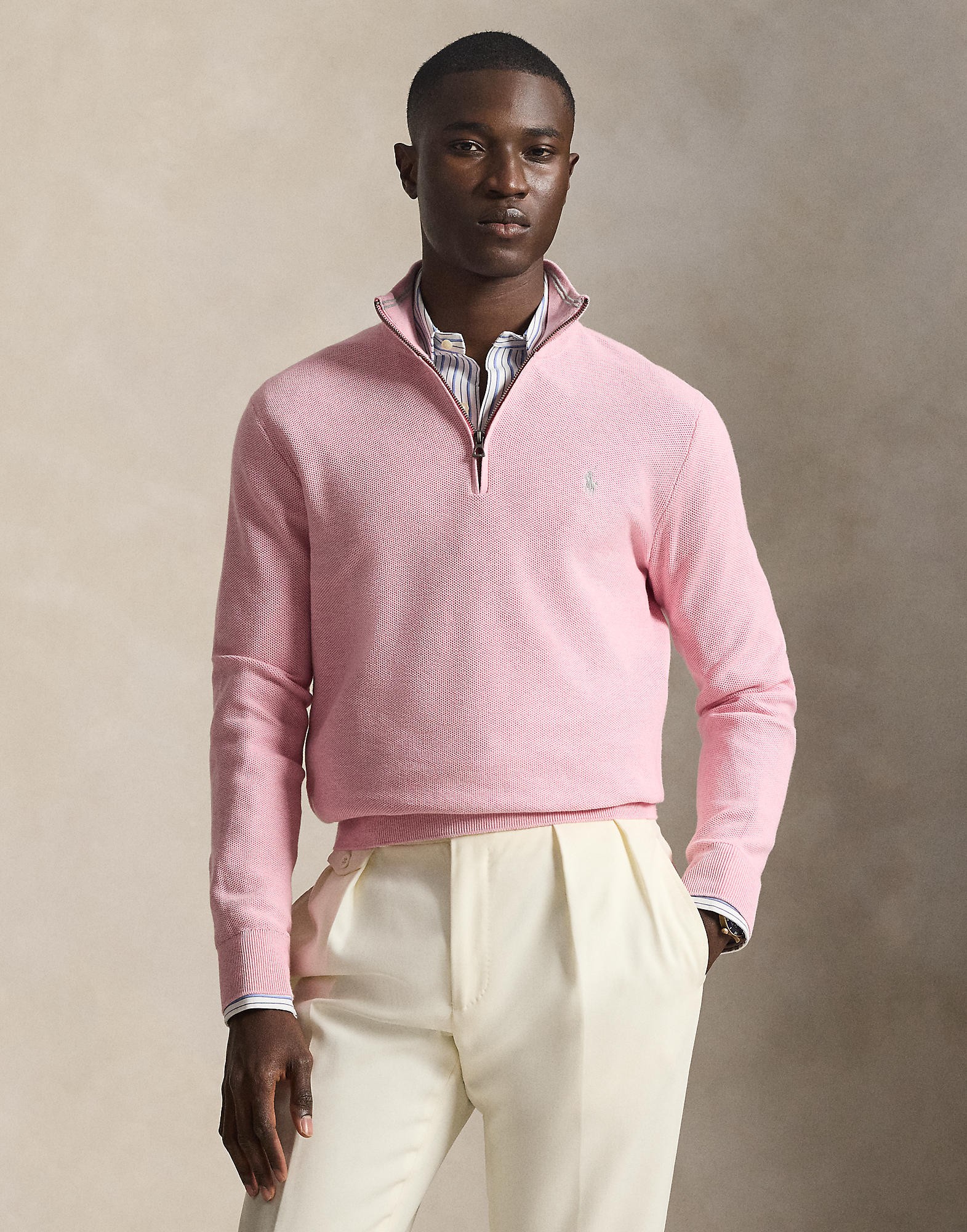 Meshknit Cotton Quarter-zip Sweater