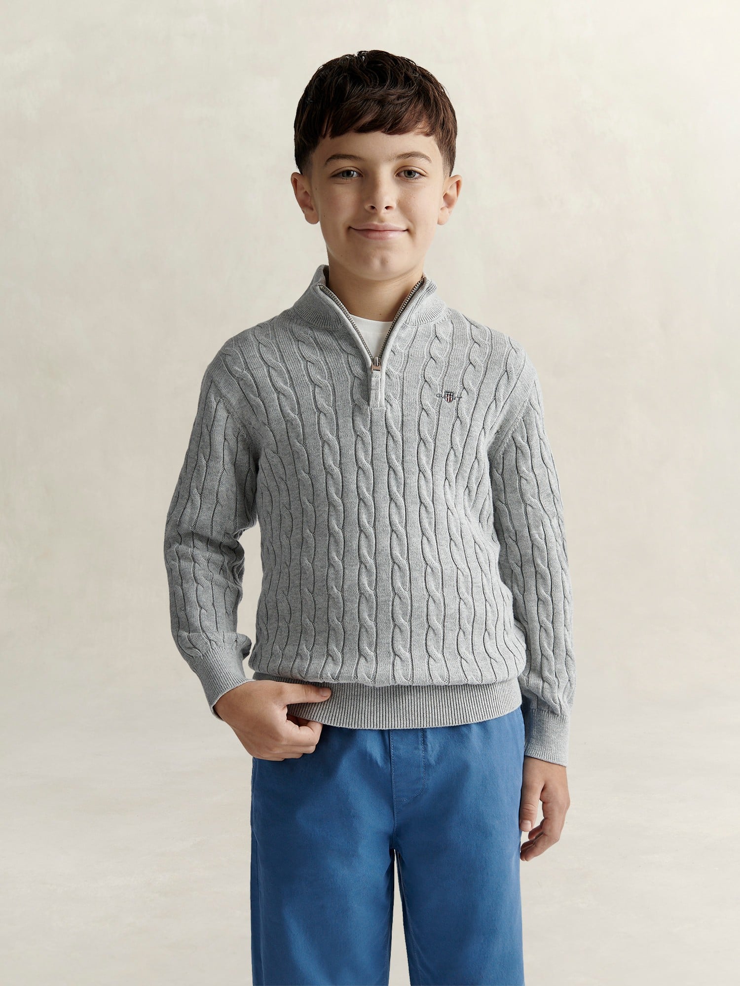 Shield Cotton Cable Half Zip Sweater