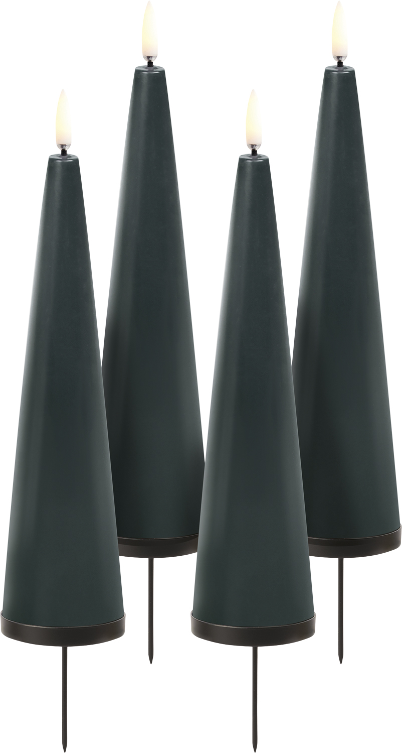 Giftbox w. Spike, Remote, LED Cone Candle, Pine Green, Smoot