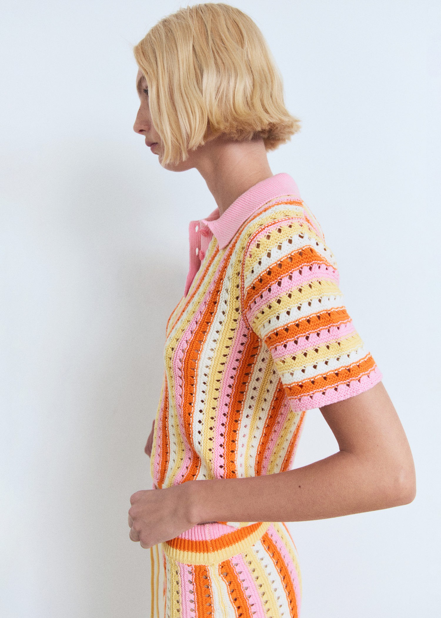 Twotone Striped Cotton Crochet Sweater
