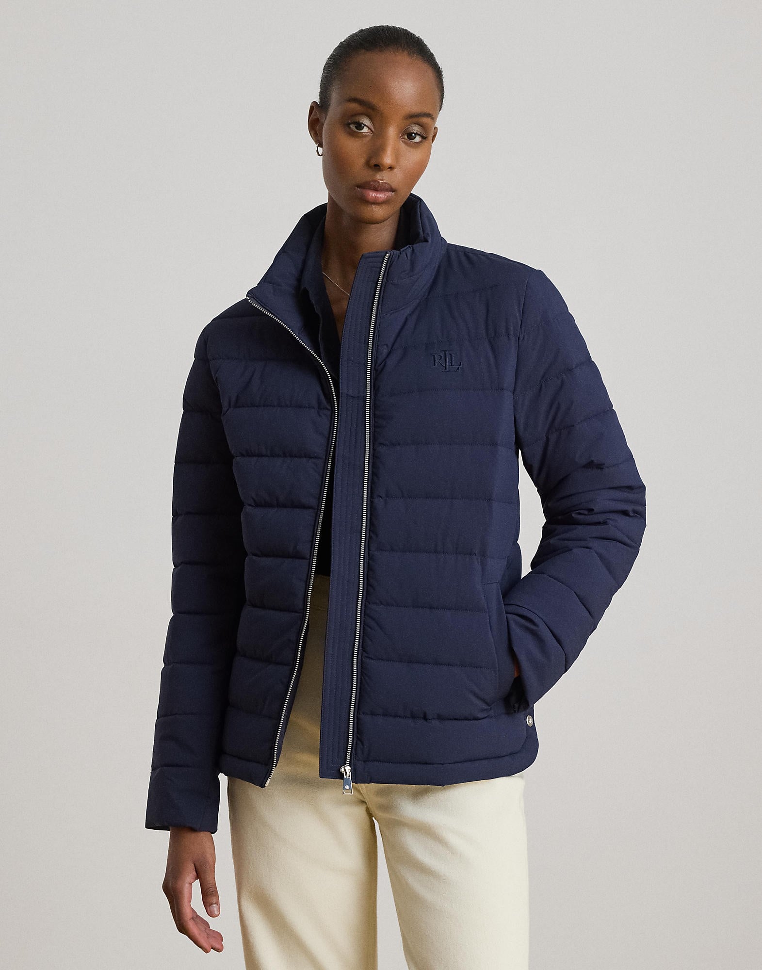 Channelquilted Funnelneck Puffer Jacket